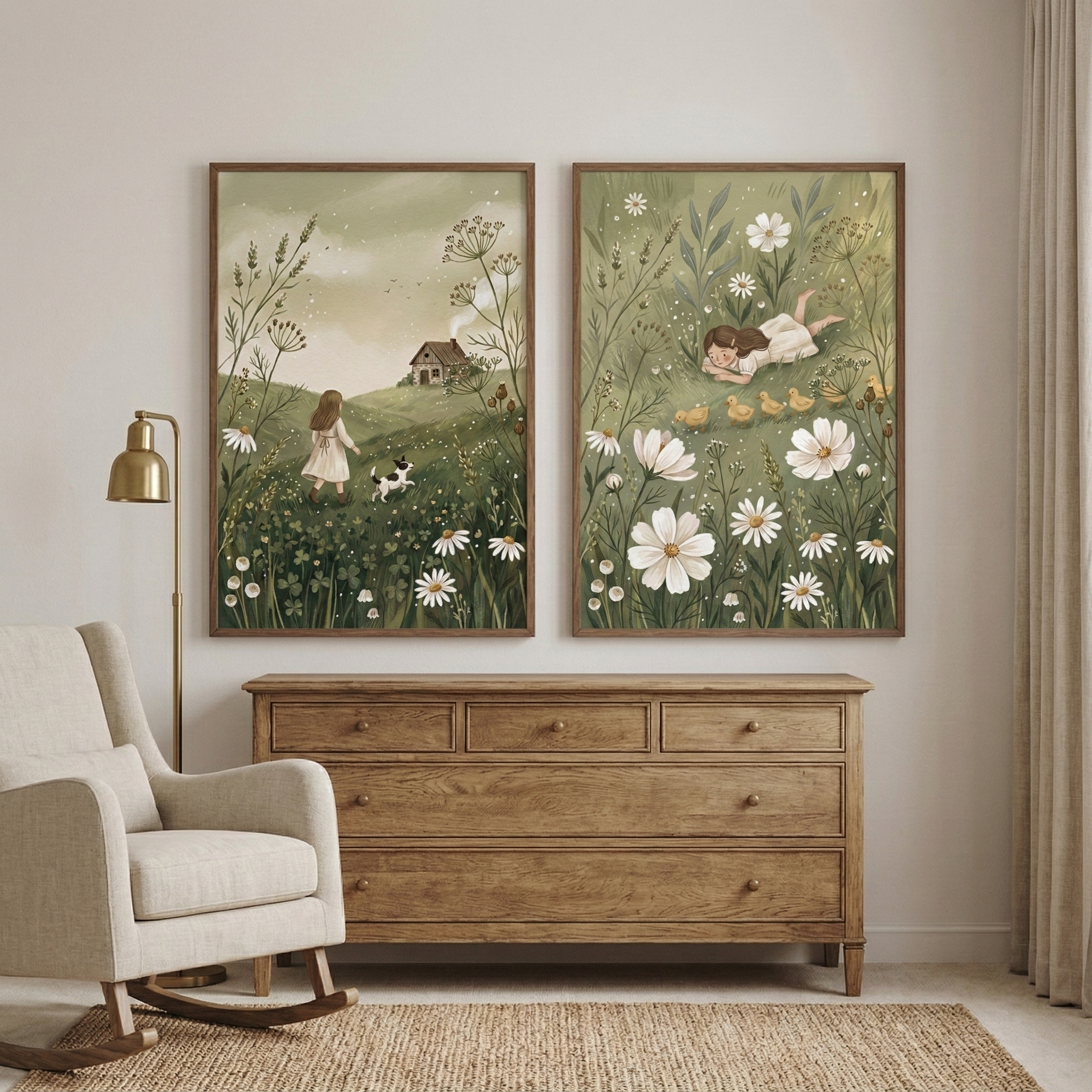 Wildflower Girl Artwork Set of 2 - Whimsical Meadow Days