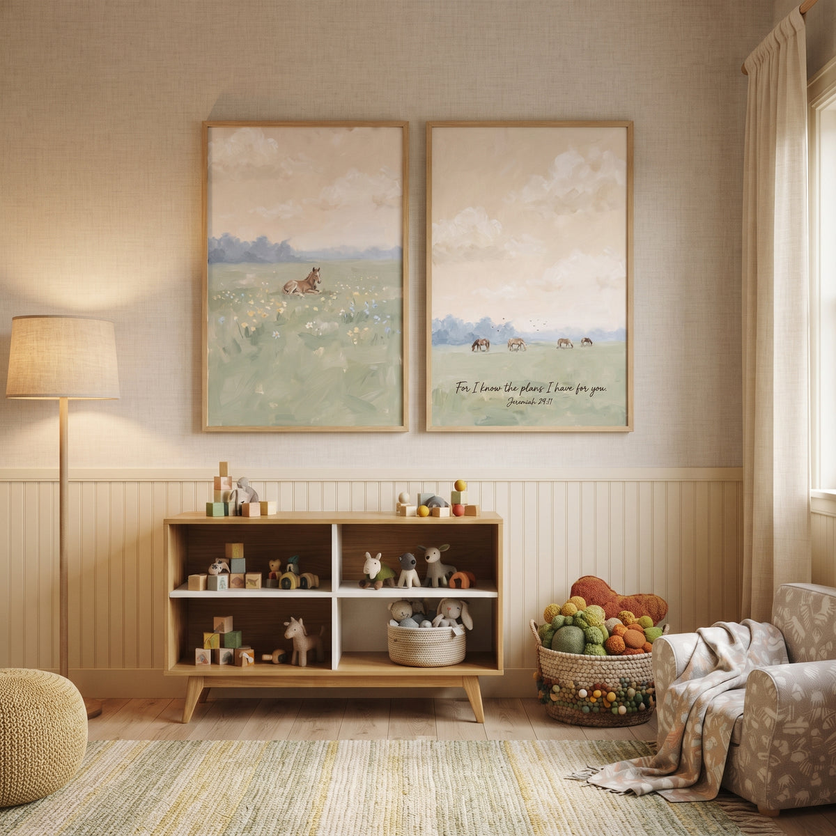 Pastoral Landscape Impressionist Horse Wall Art Set Of 2 - Peaceful Pasture Plans