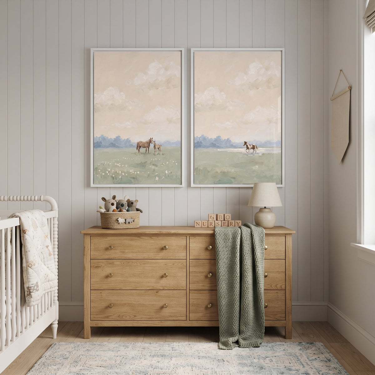 Peaceful Cloudy Sky Horse Wall Art Set Of 2 - Peaceful Meadow Horses