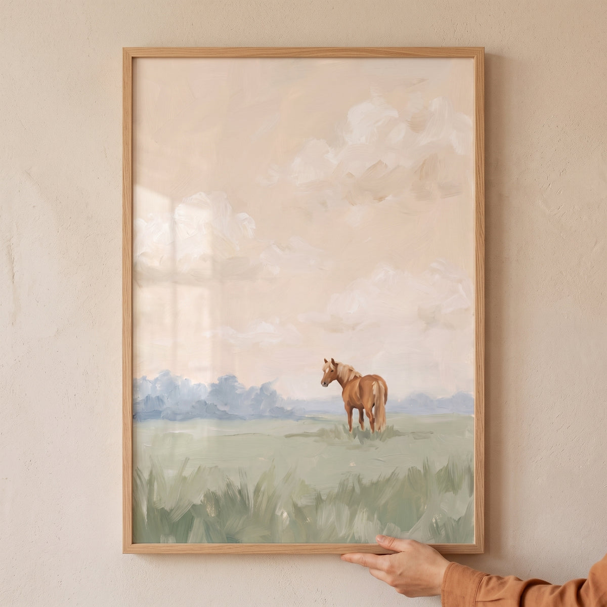 Peach Sky Tan Horse Wall Art - Gentle Meadow Gaze