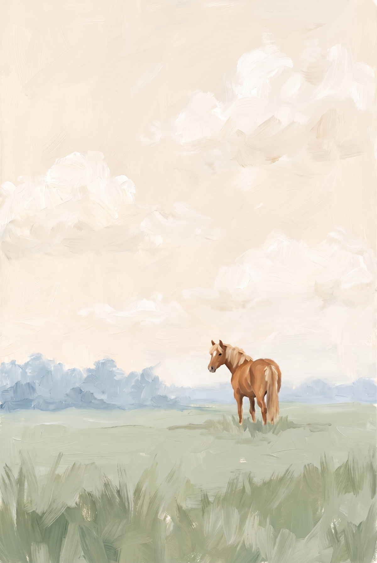 Peach Sky Tan Horse Wall Art - Gentle Meadow Gaze