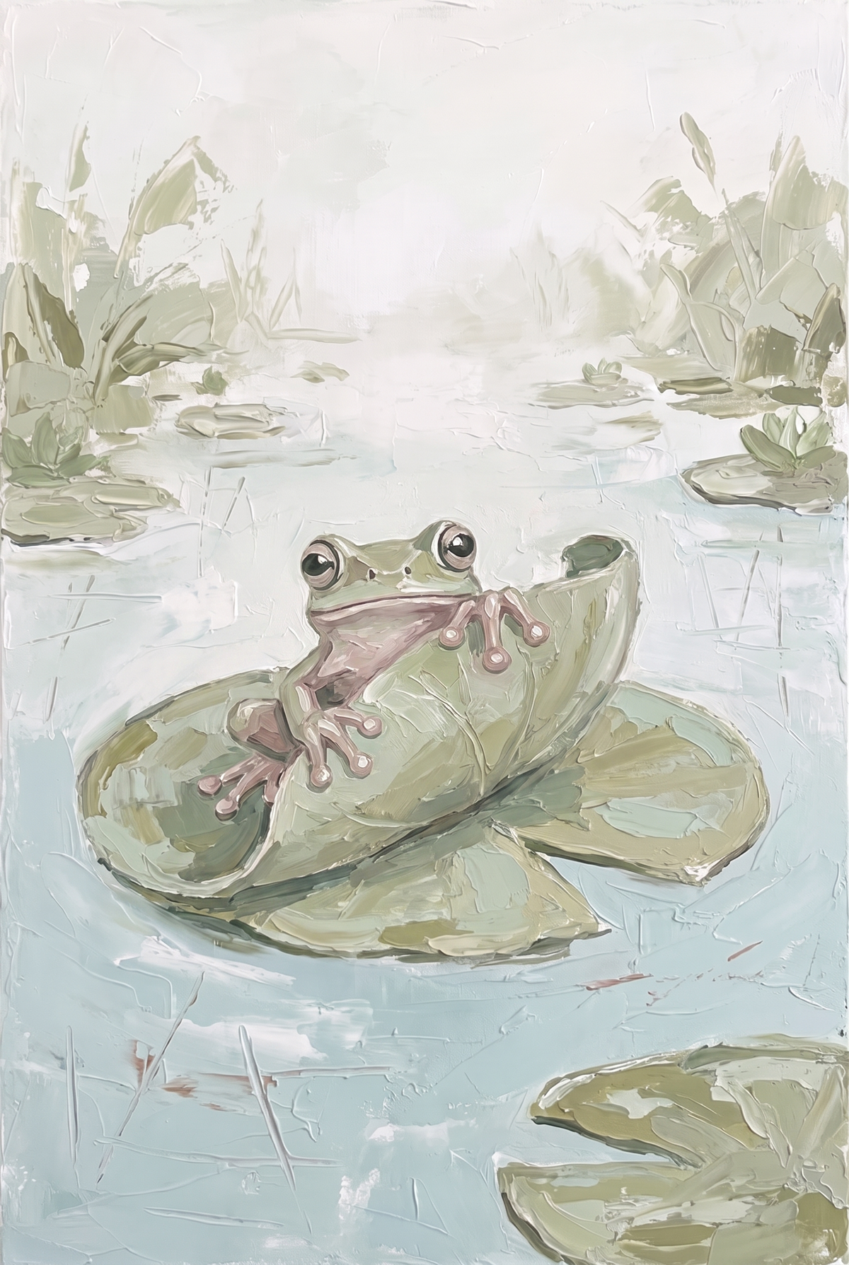 Peeking Leaf Green Frog Wall Art - Lily Pad Lookout