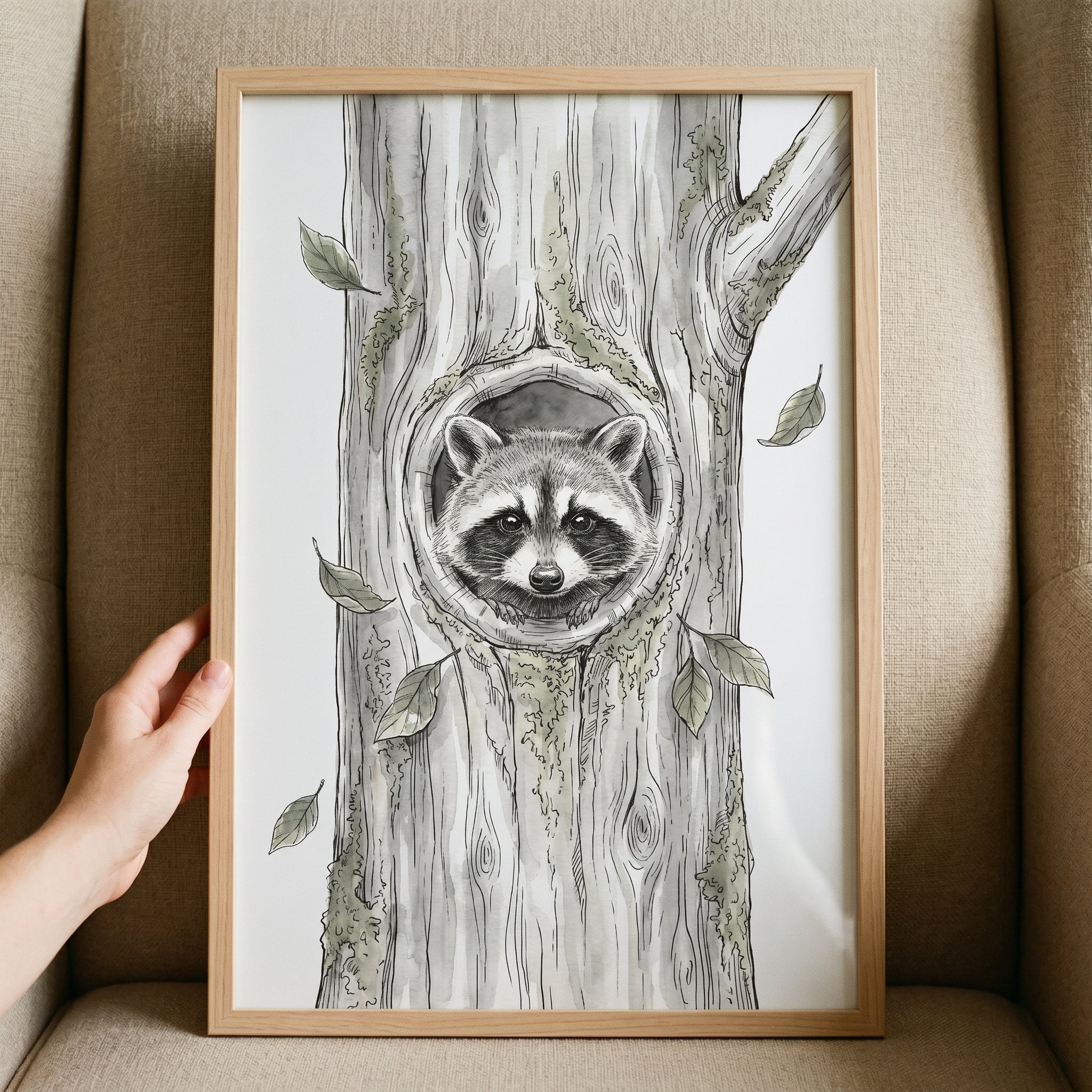 Peeking Tree Hollow Raccoon Wall Art - Tree Hollow Resident