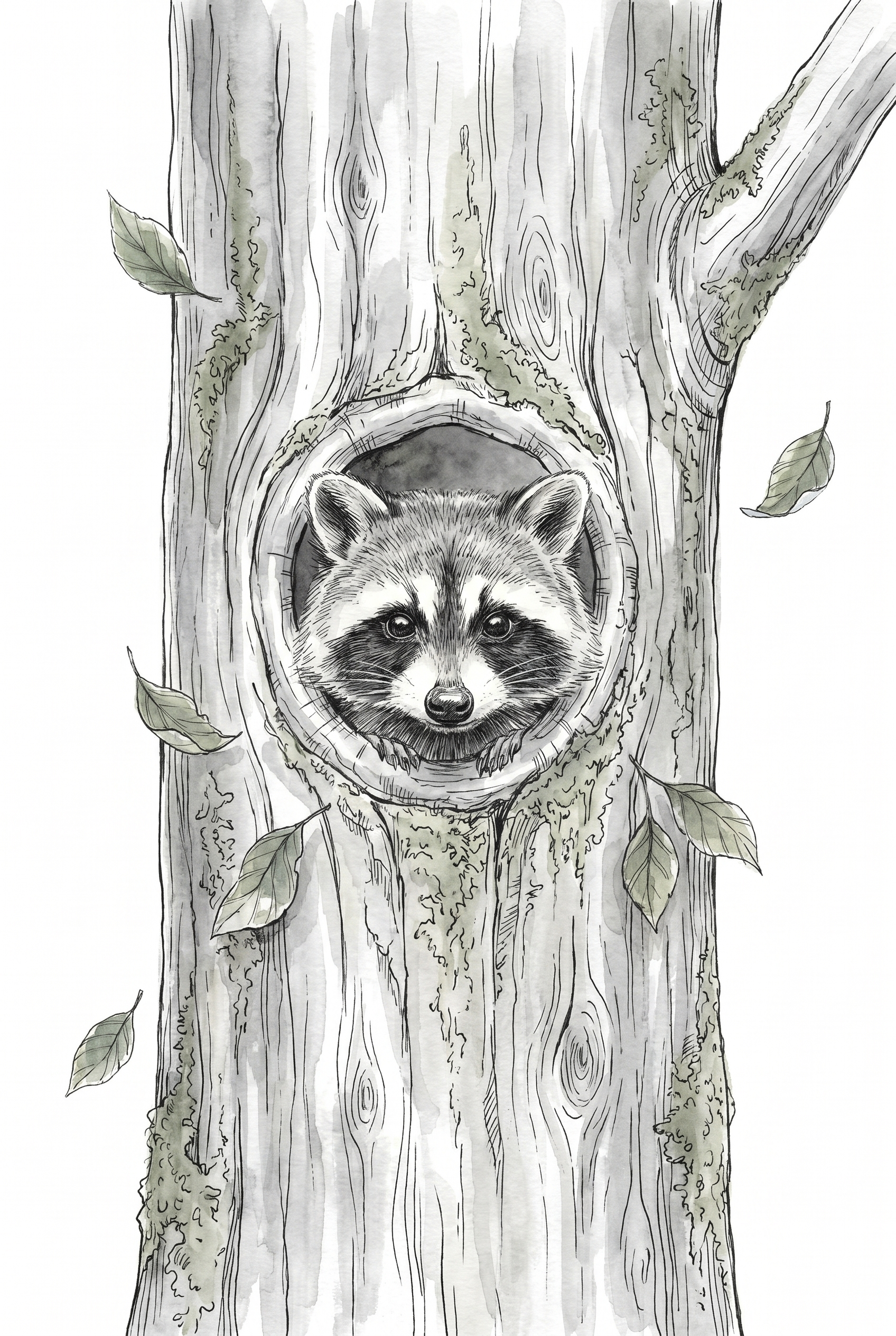 Peeking Tree Hollow Raccoon Wall Art - Tree Hollow Resident