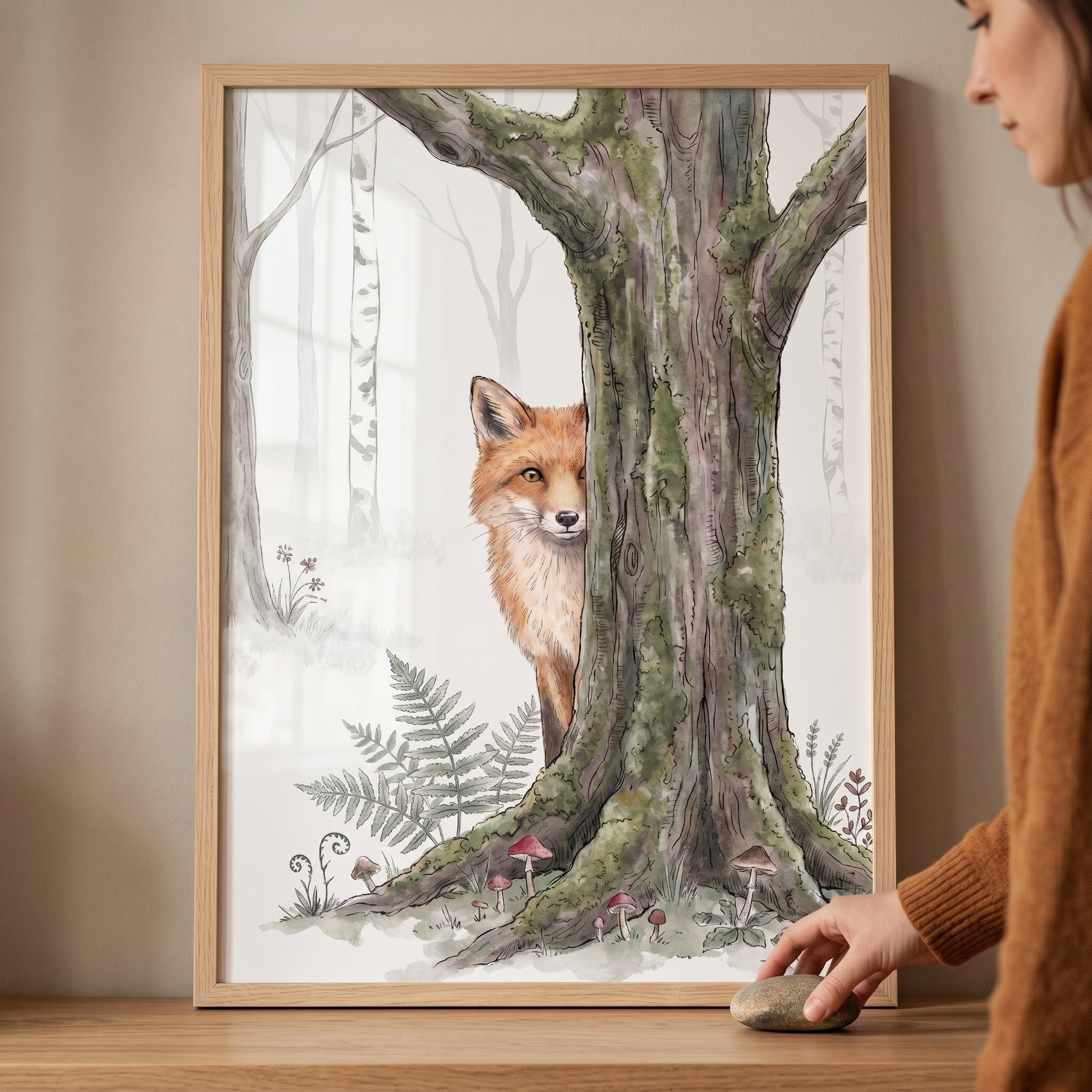 Peeking Woodland Red Fox Wall Art - Hidden Forest Fox