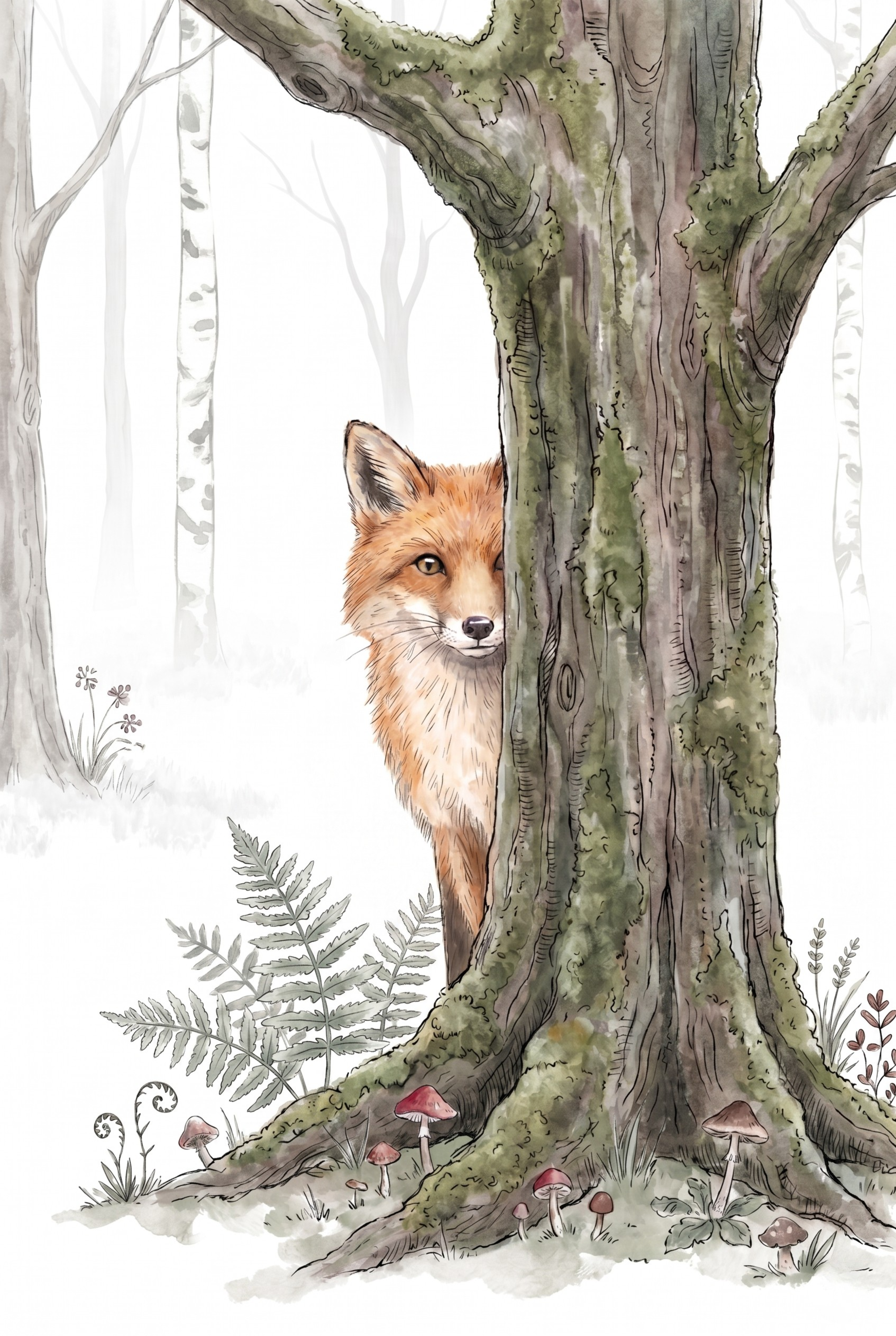 Peeking Woodland Red Fox Wall Art - Hidden Forest Fox