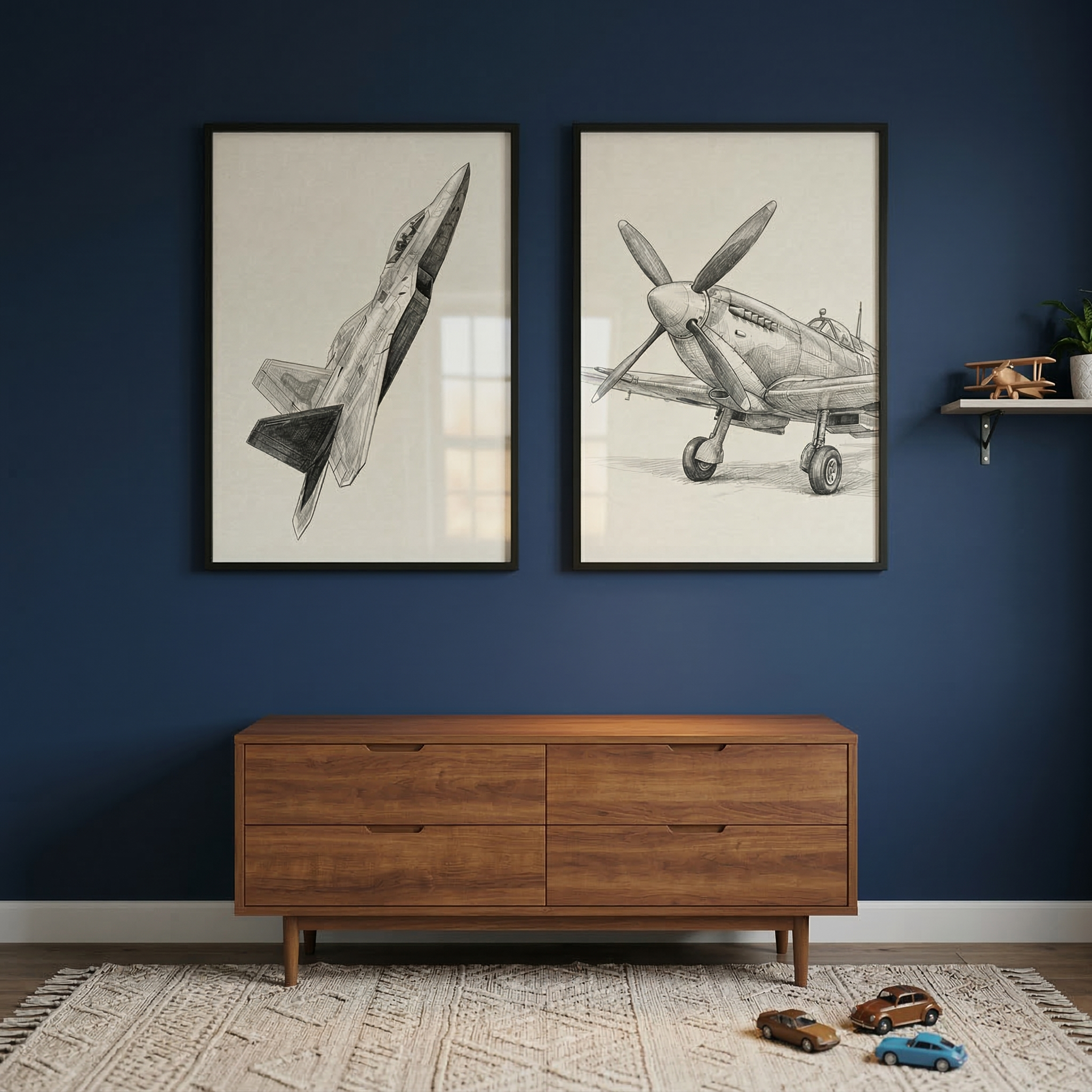 Pencil Sketch Airplane Wall Art Set of 2 - Wings Through Time