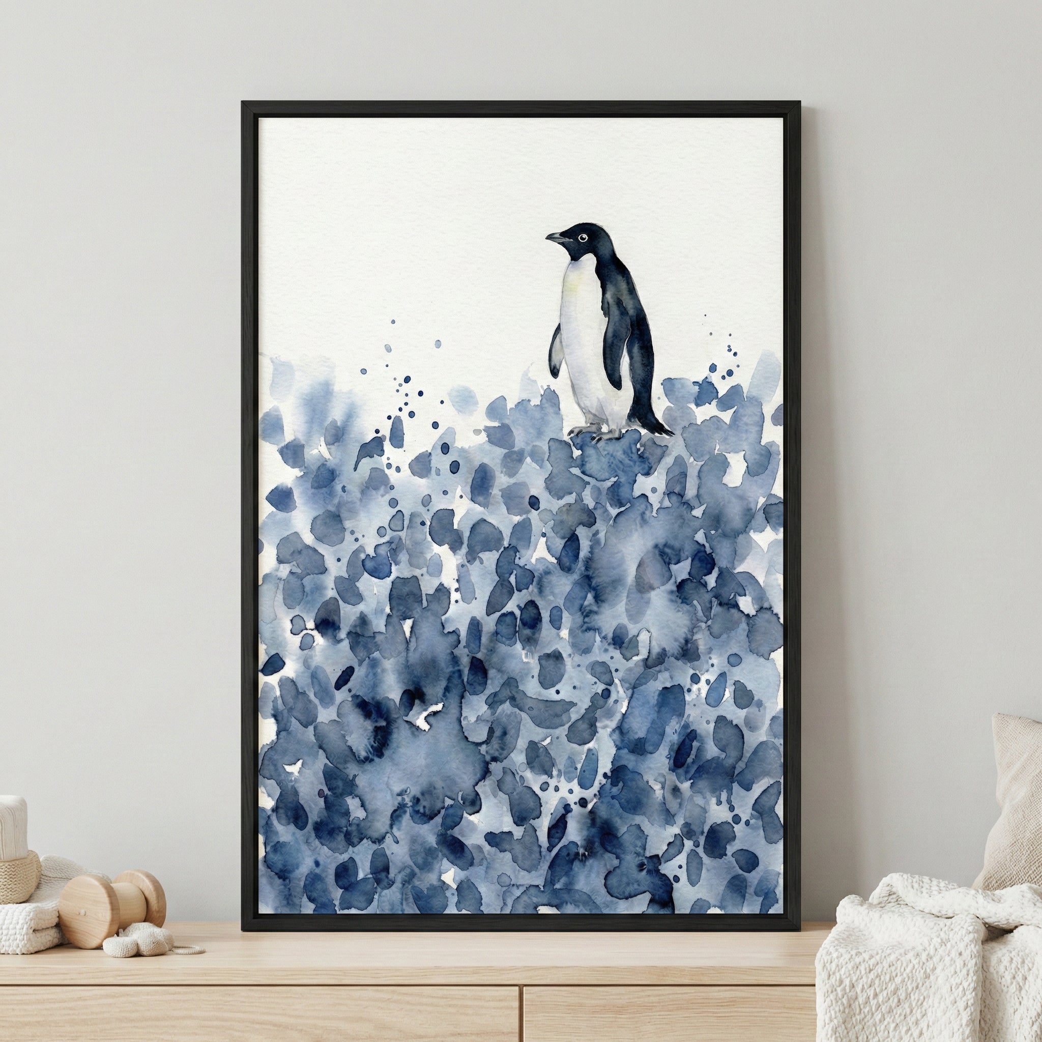 Arctic Splash - Penguin Framed Wall Art for Nursery, Playroom or Kids Bedrooms