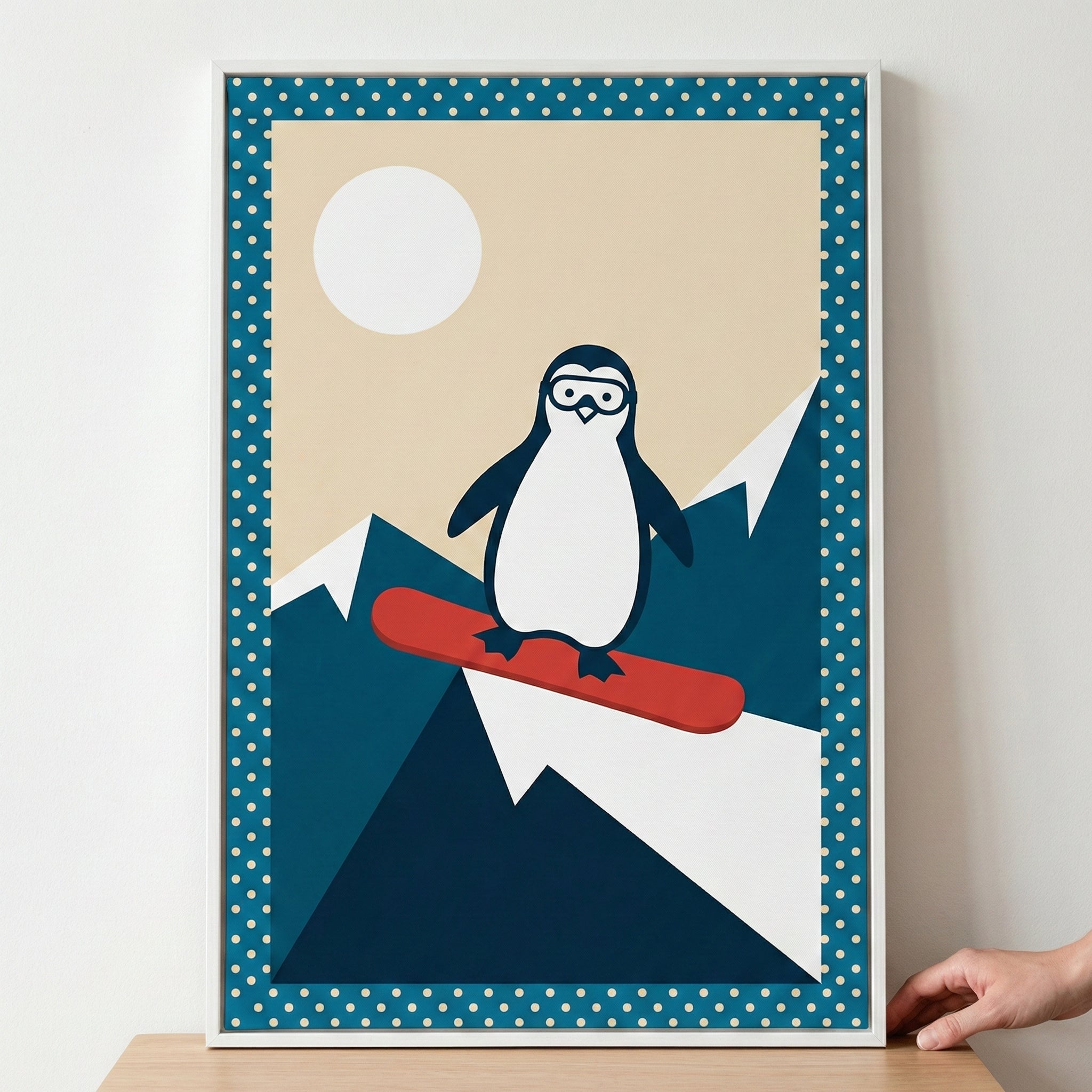 Penguin Snowboarder Minimalist Graphic Wall Decor - Alpine Penguin Shredder