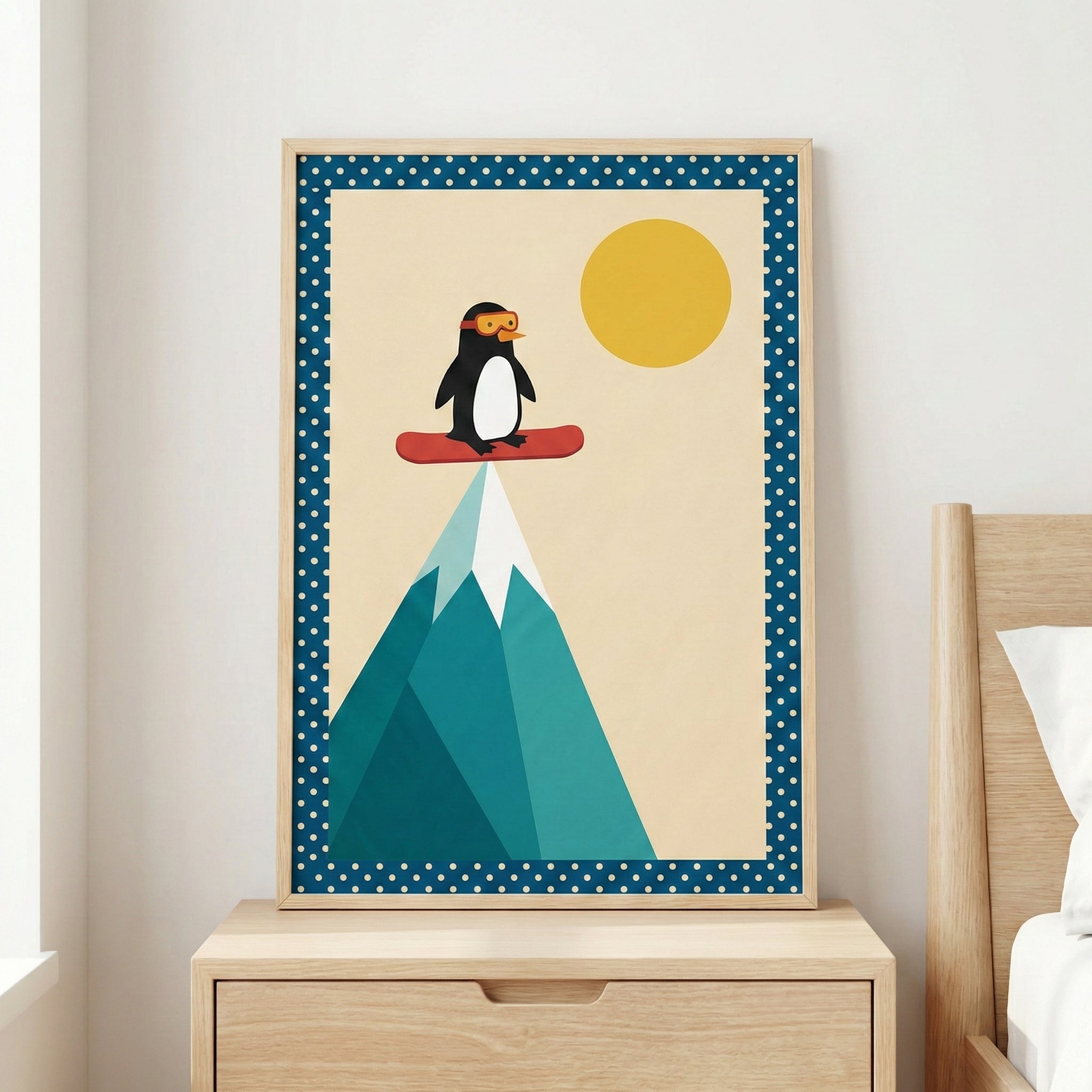 Penguin Snowboarder Minimalist Wall Art - Summit Slider