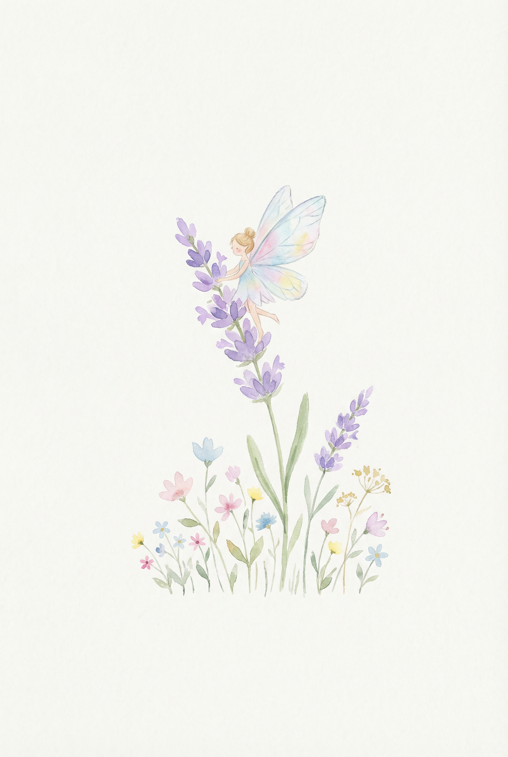 Perched Lavender Stem Fairy Wall Art - Lavender Bloom Fairy