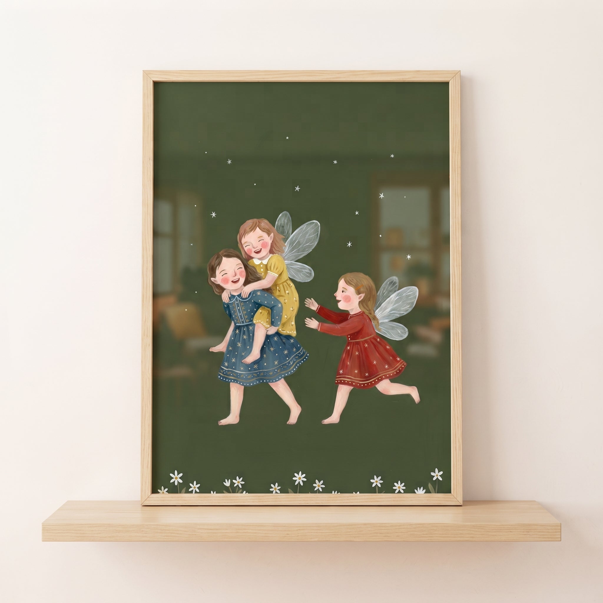 Piggyback Ride Playing Fairies Wall Art - Magical Fairy Friends