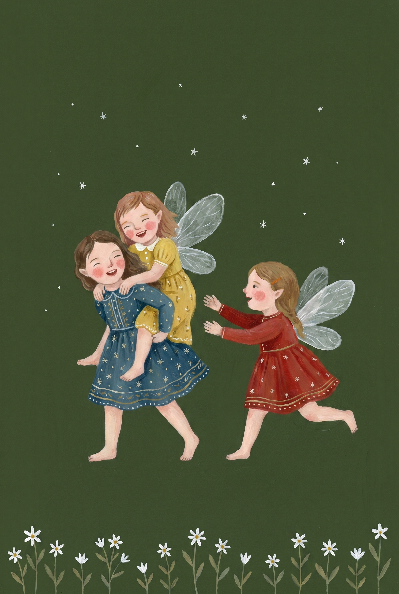 Piggyback Ride Playing Fairies Wall Art - Magical Fairy Friends