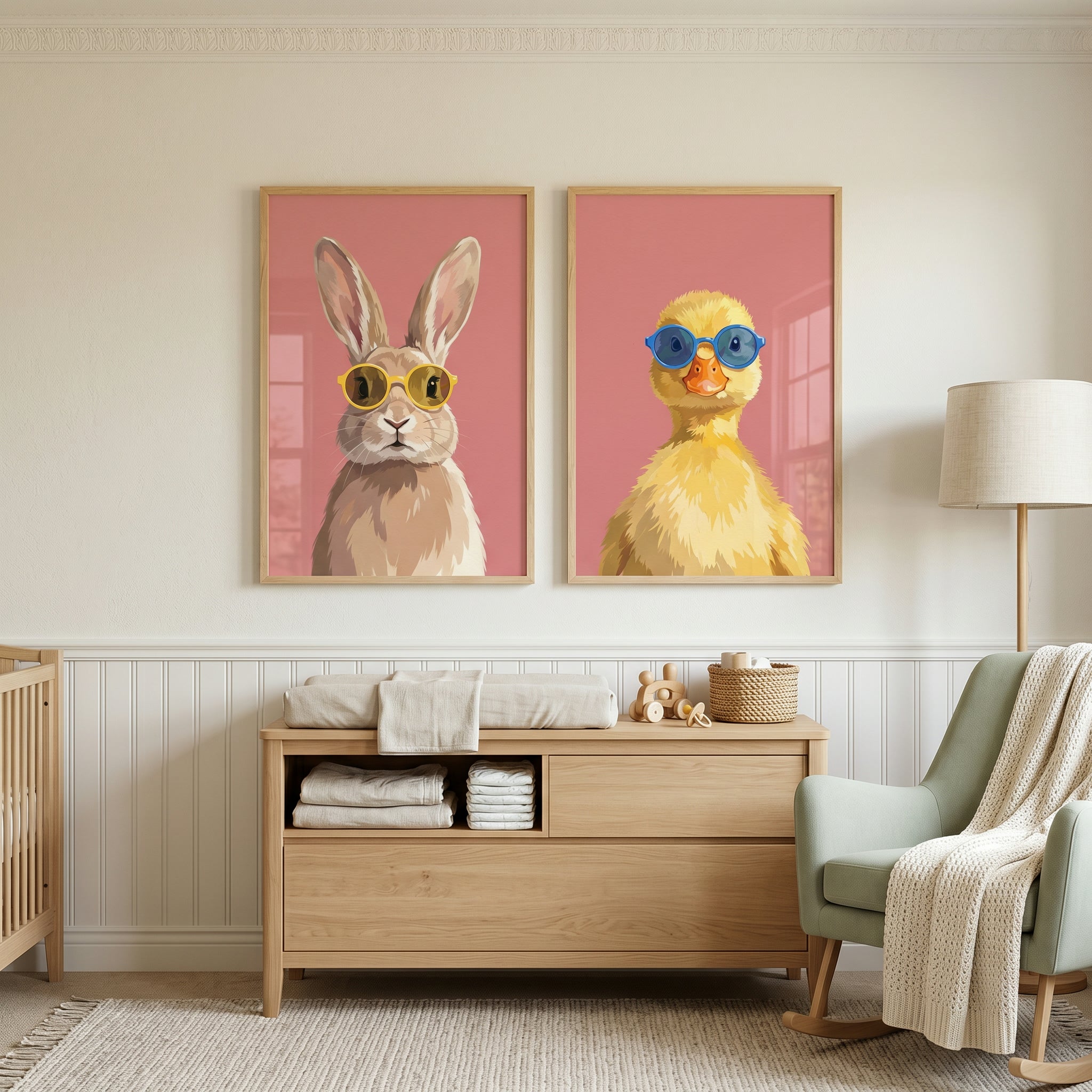Pink Background Sunglasses Animal Wall Art Set of 2 - Stylish Summer Duo
