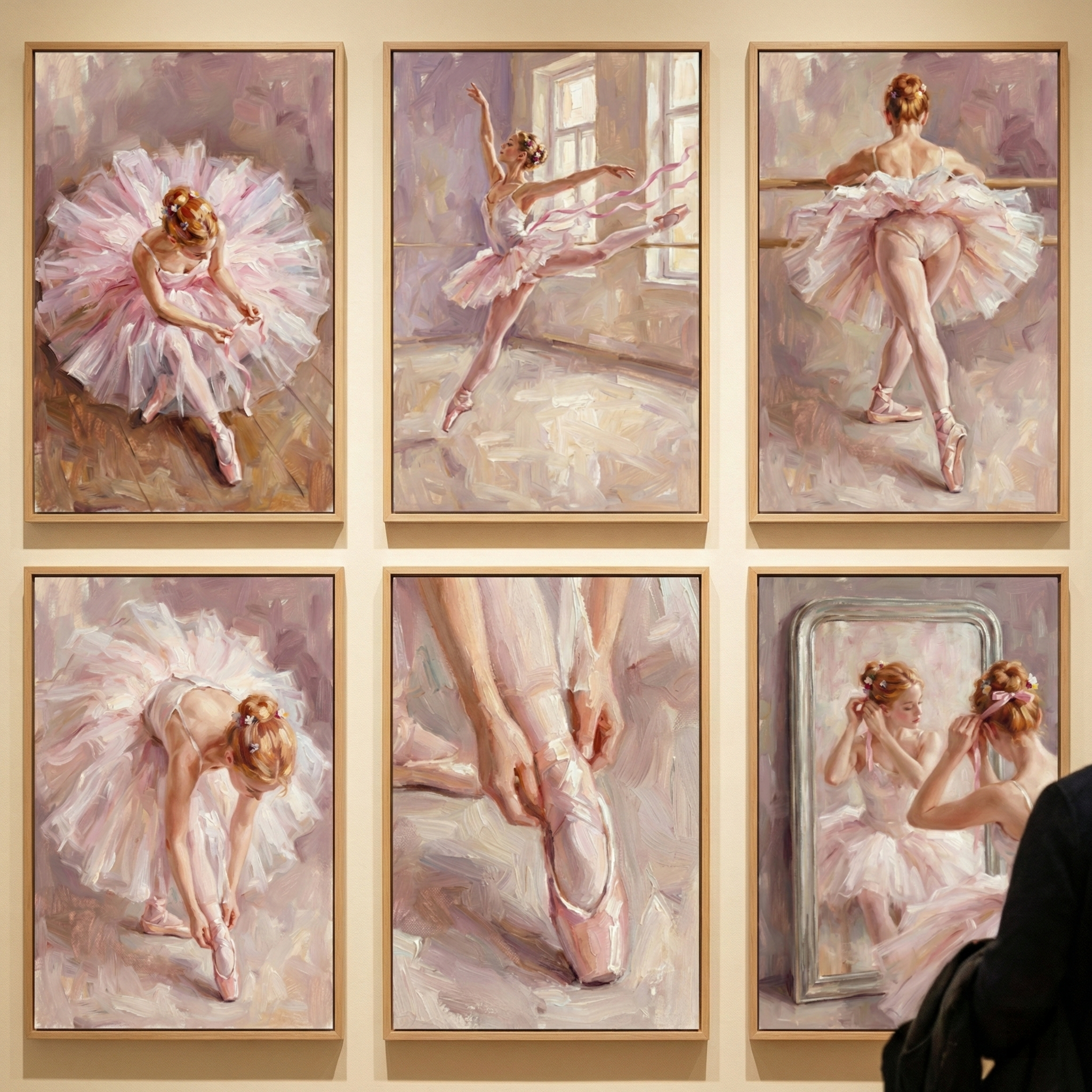 Pink Ballerina Artwork Set Of 6 - Graceful Ballet Moments