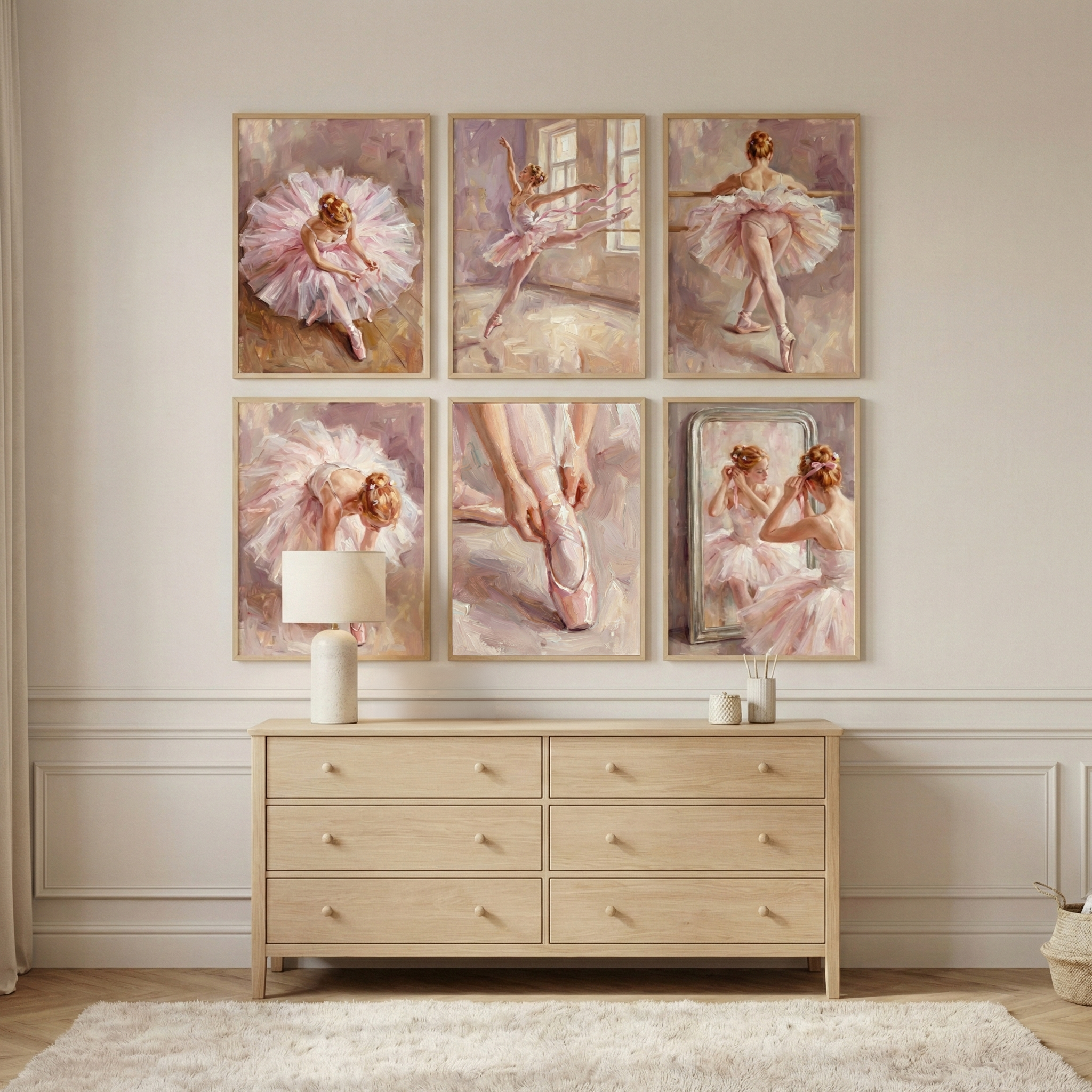 Pink Ballerina Artwork Set Of 6 - Graceful Ballet Moments