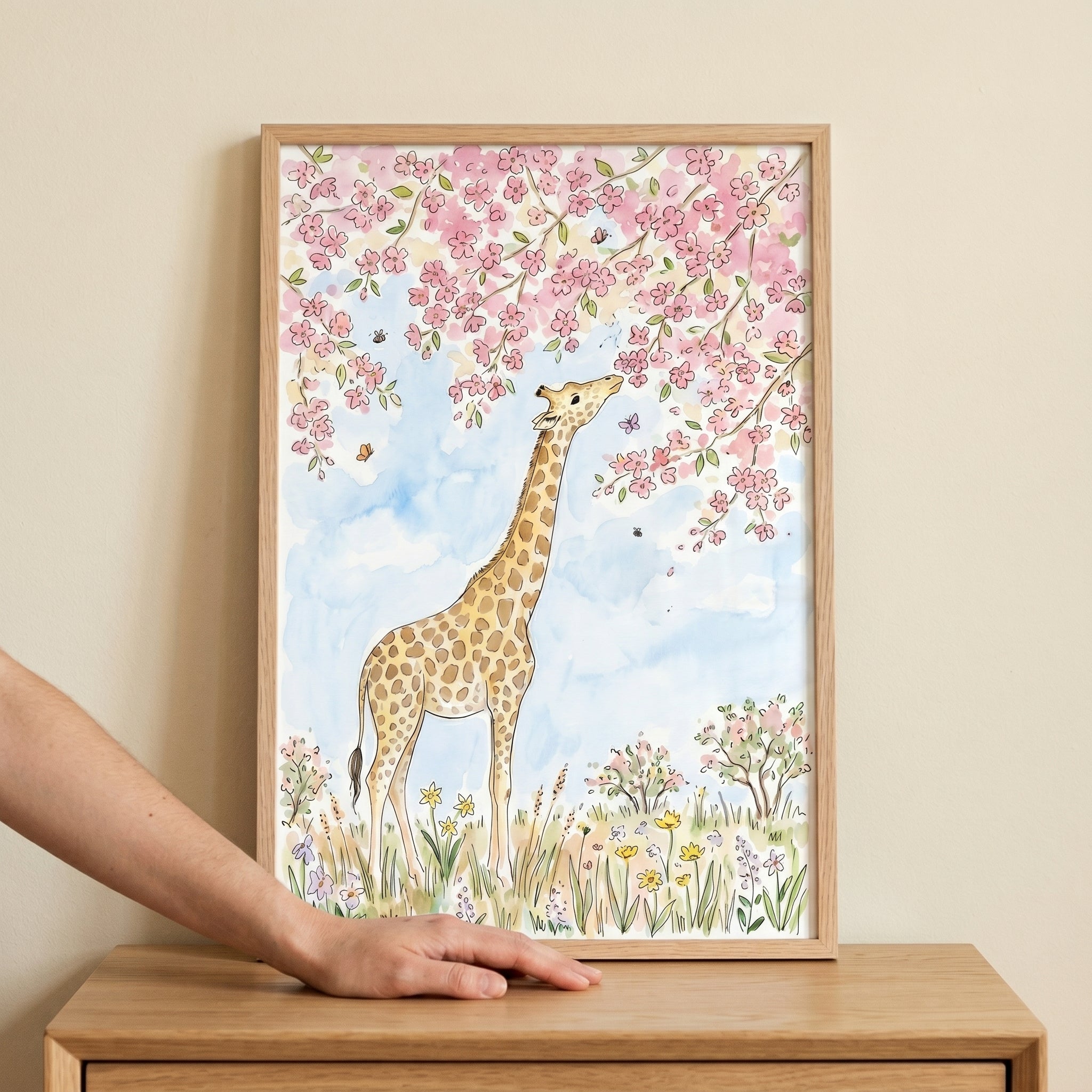 Pink Blossom Giraffe Wall Art - Giraffe Blossom Dream