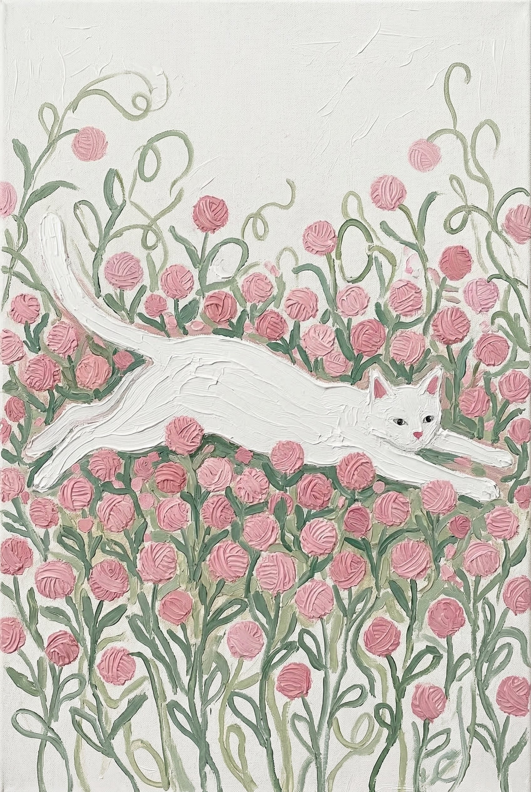 Pink Blossom Jumping Cat Wall Art - Pink Petal Paws