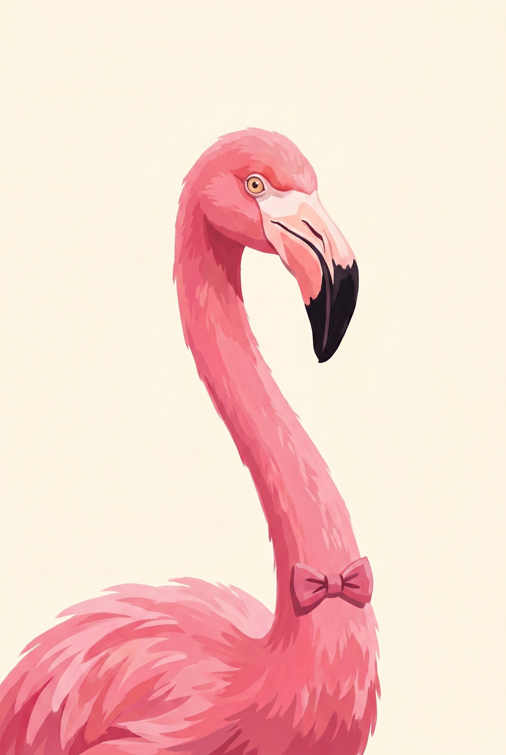Pink Bow Tie Flamingo Wall Art - Chic Flamingo Portrait