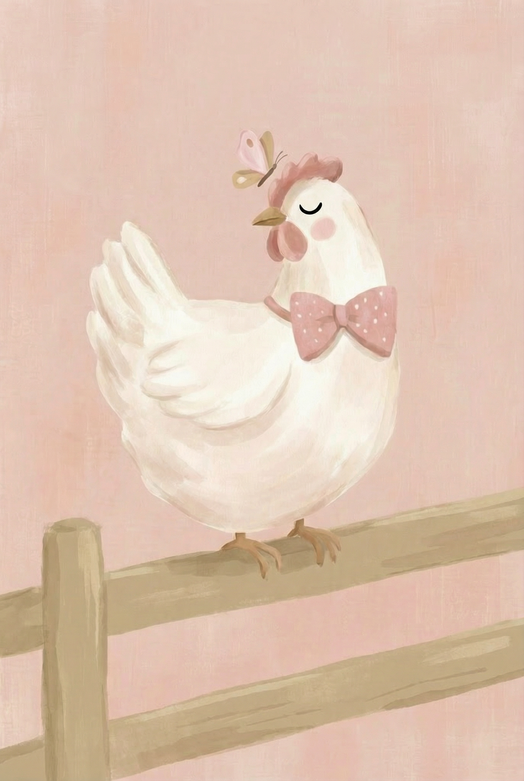 Pink Bow White Chicken Wall Art - Sweet Pink Hen