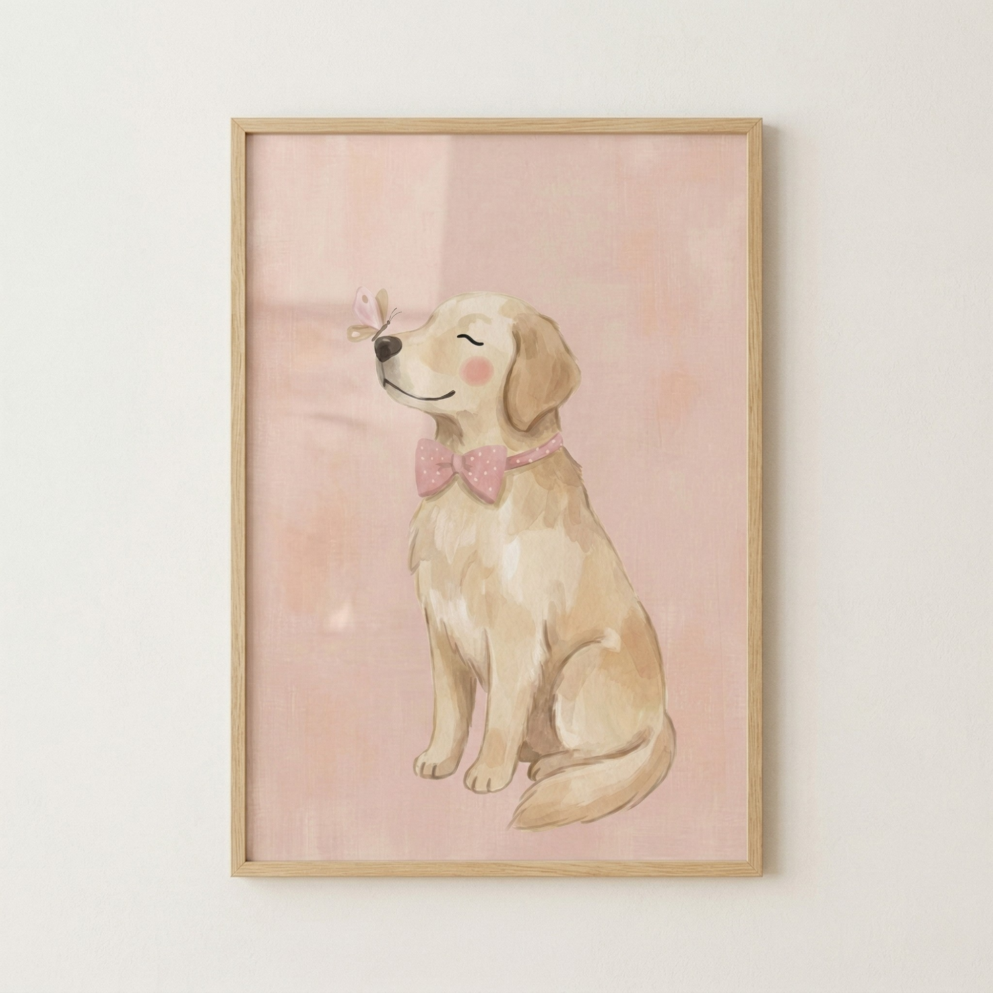 Pink Bowtie Golden Retriever Wall Art - Golden Butterfly Kiss