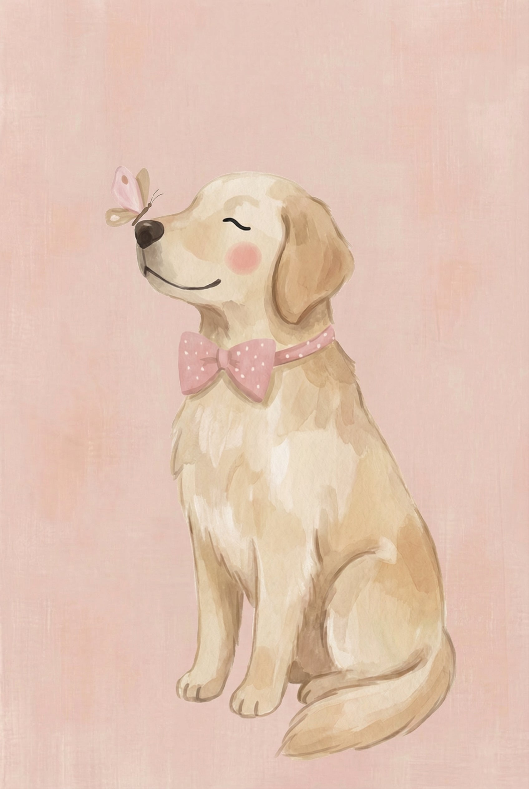 Pink Bowtie Golden Retriever Wall Art - Golden Butterfly Kiss