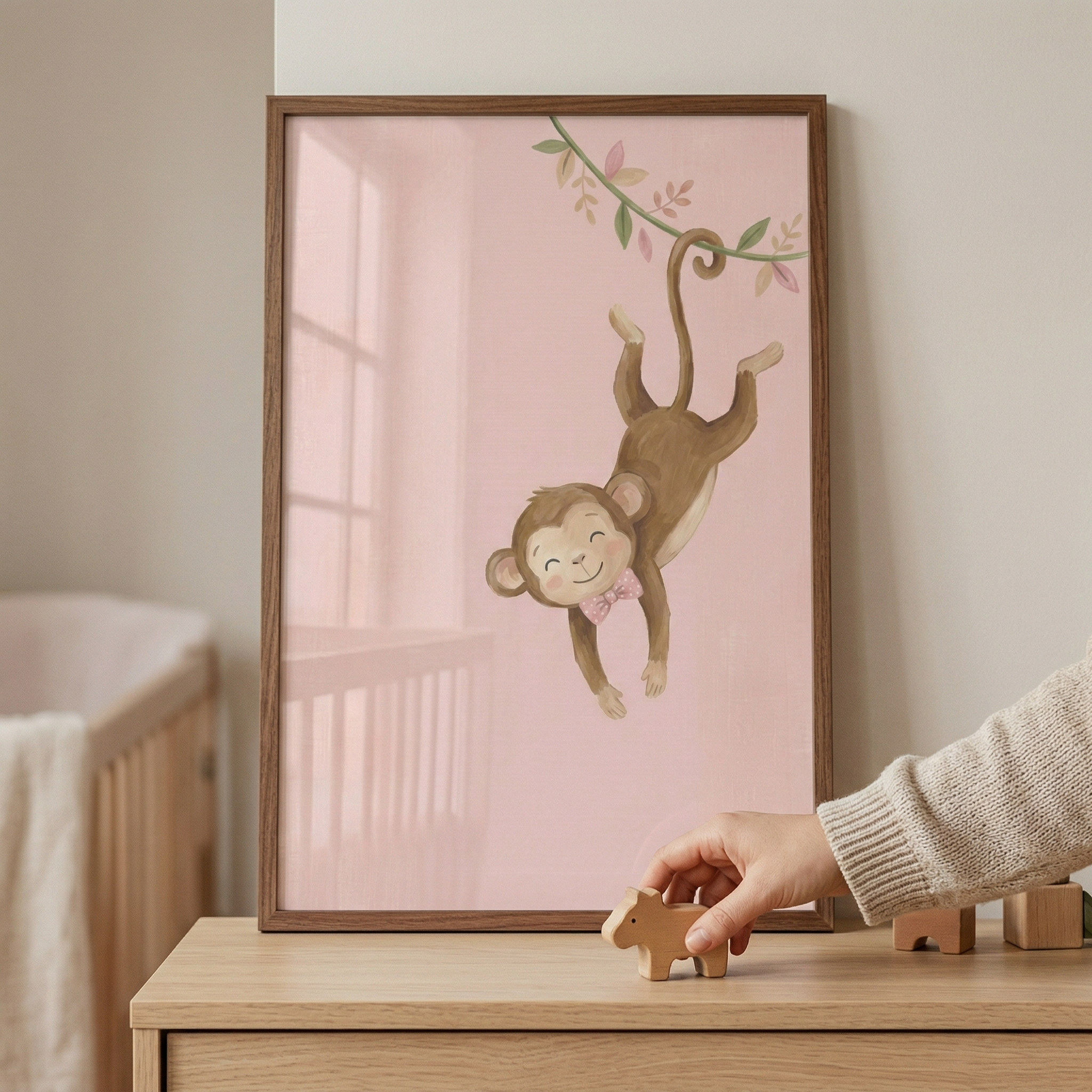 Pink Bowtie Hanging Monkey Wall Art - Sweet Jungle Swing