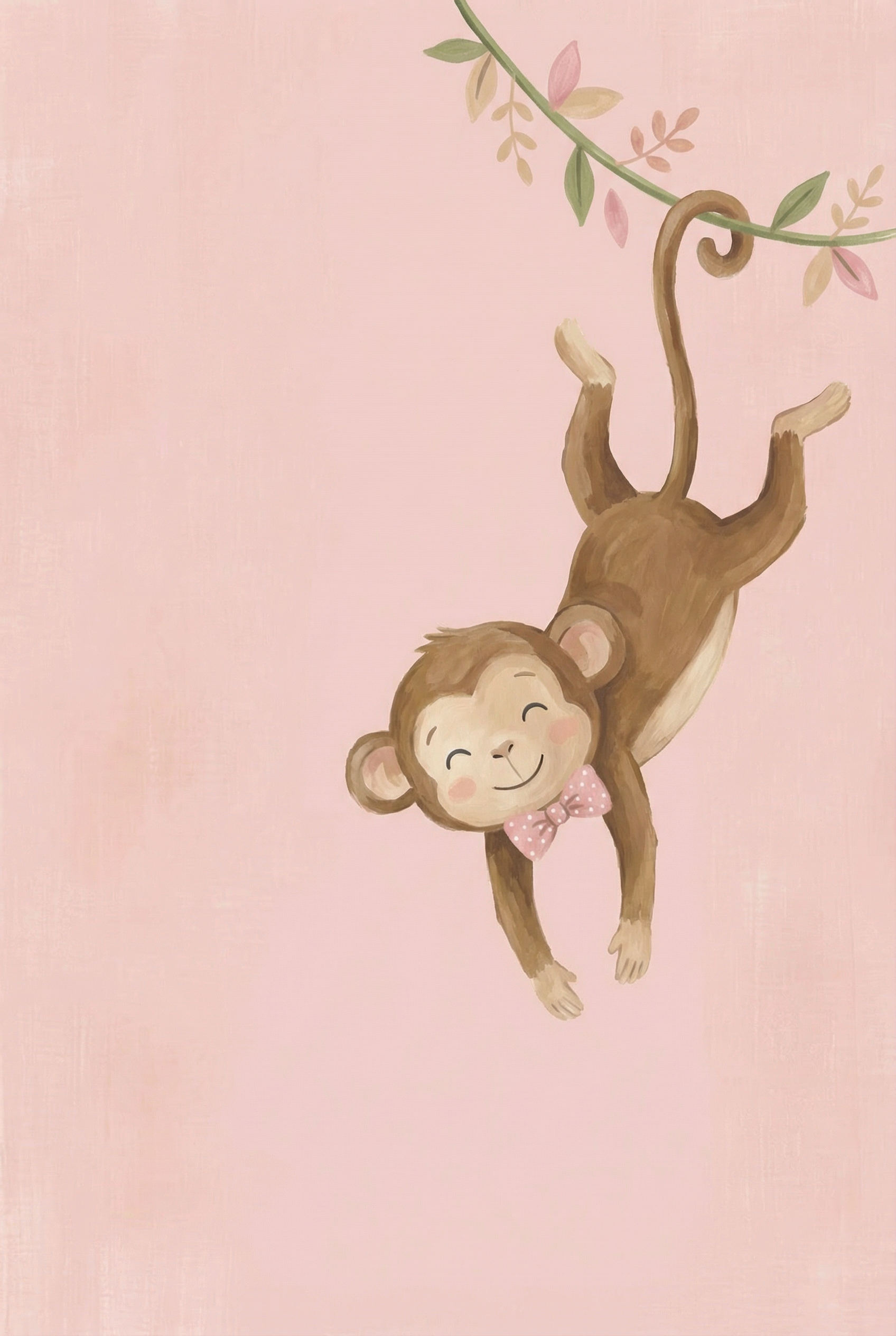 Pink Bowtie Hanging Monkey Wall Art - Sweet Jungle Swing