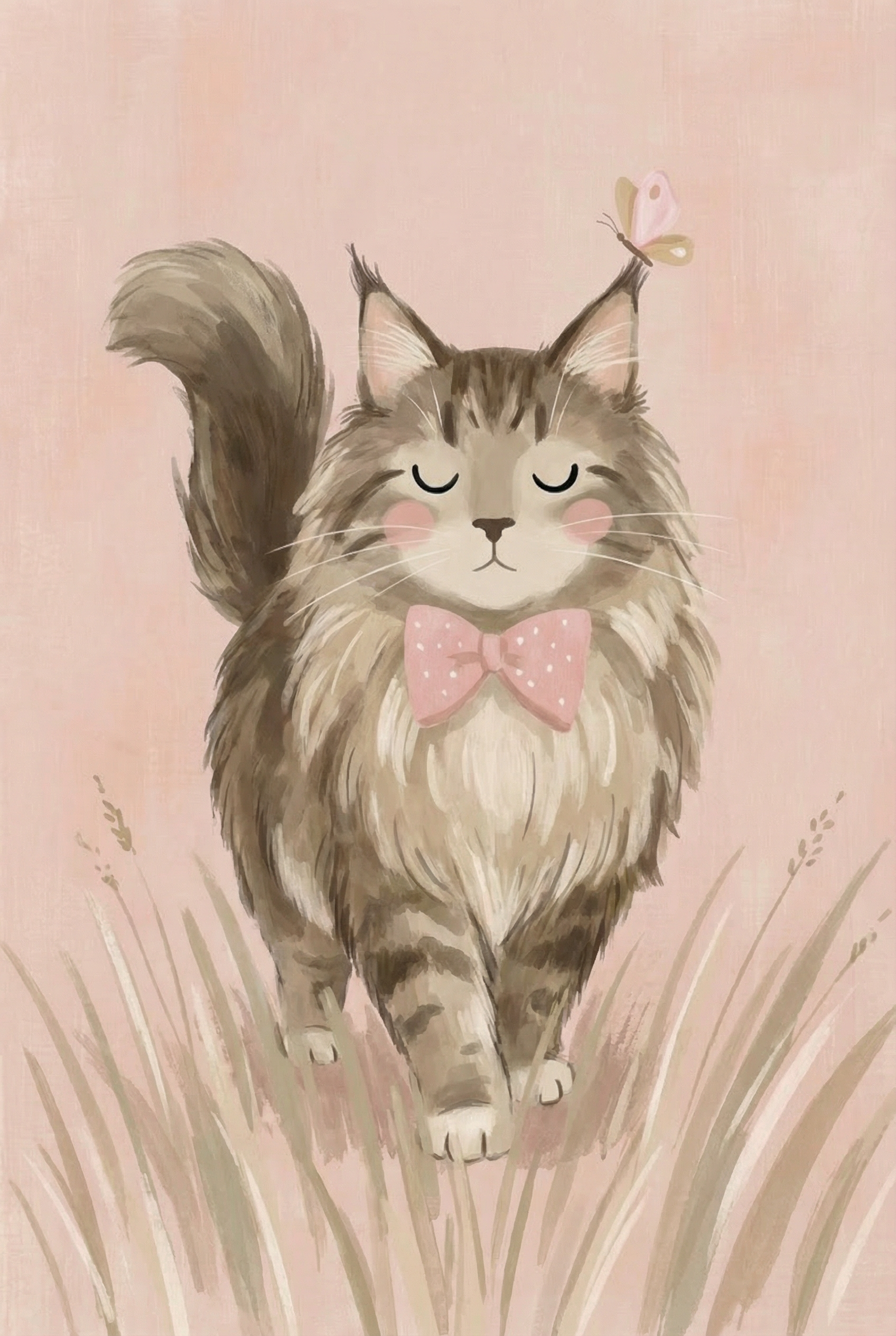 Pink Bowtie Maine Coon Wall Art - Blushing Bow Feline