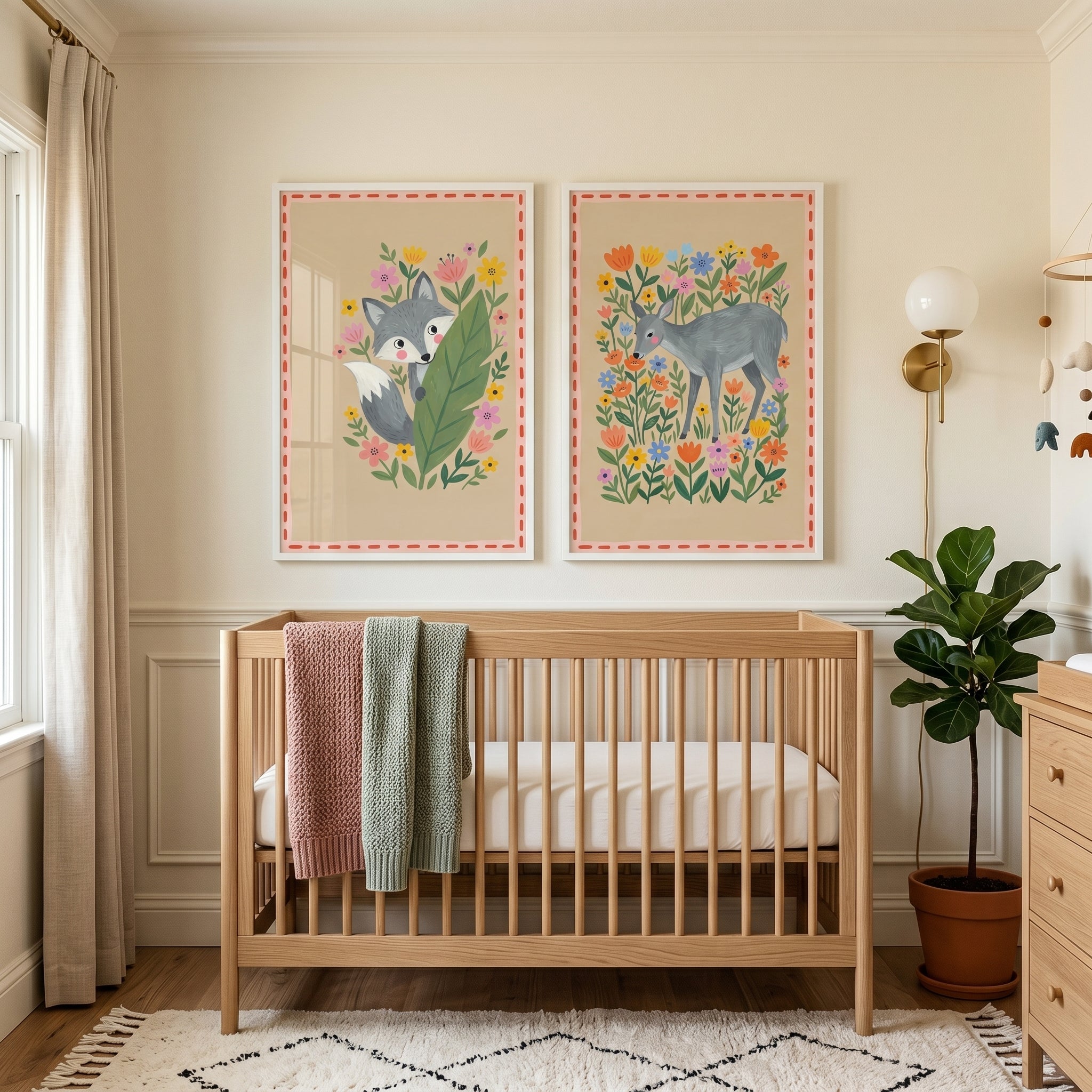 Pink Cheek Forest Animals Wall Art Set Of 2 - Woodland Friends Duo