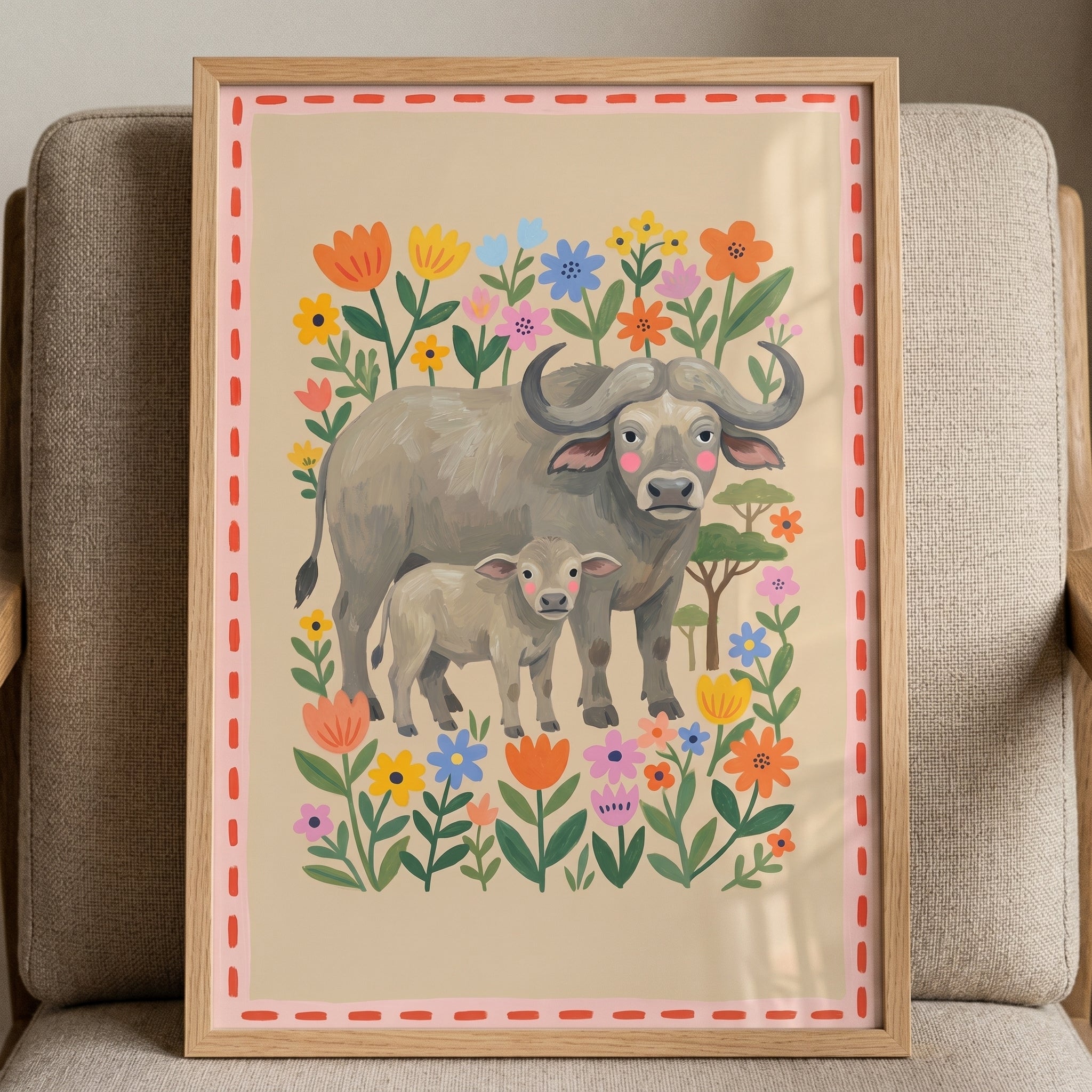 Pink Cheek Garden Buffalo Wall Art - Floral Buffalo Duo