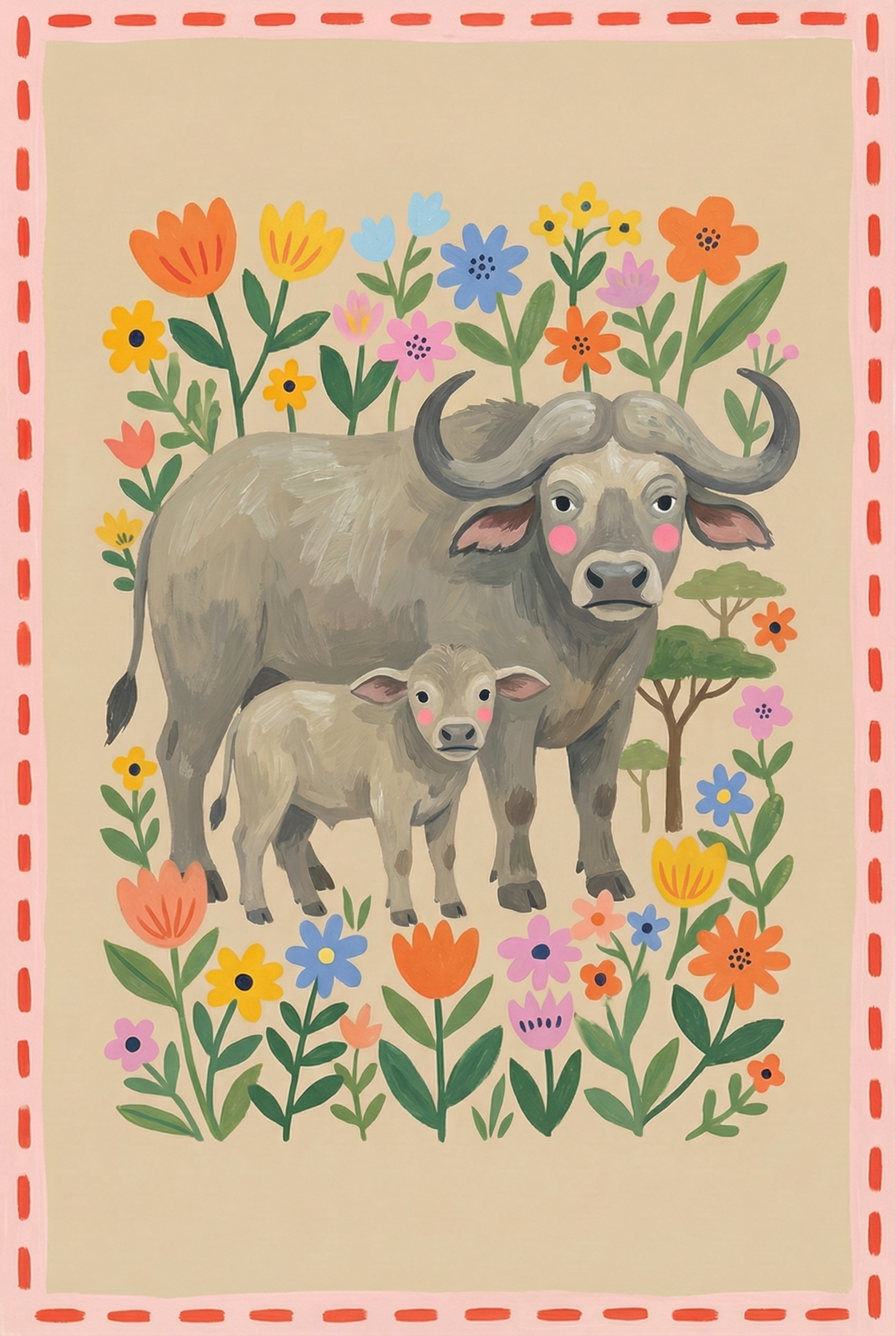 Pink Cheek Garden Buffalo Wall Art - Floral Buffalo Duo