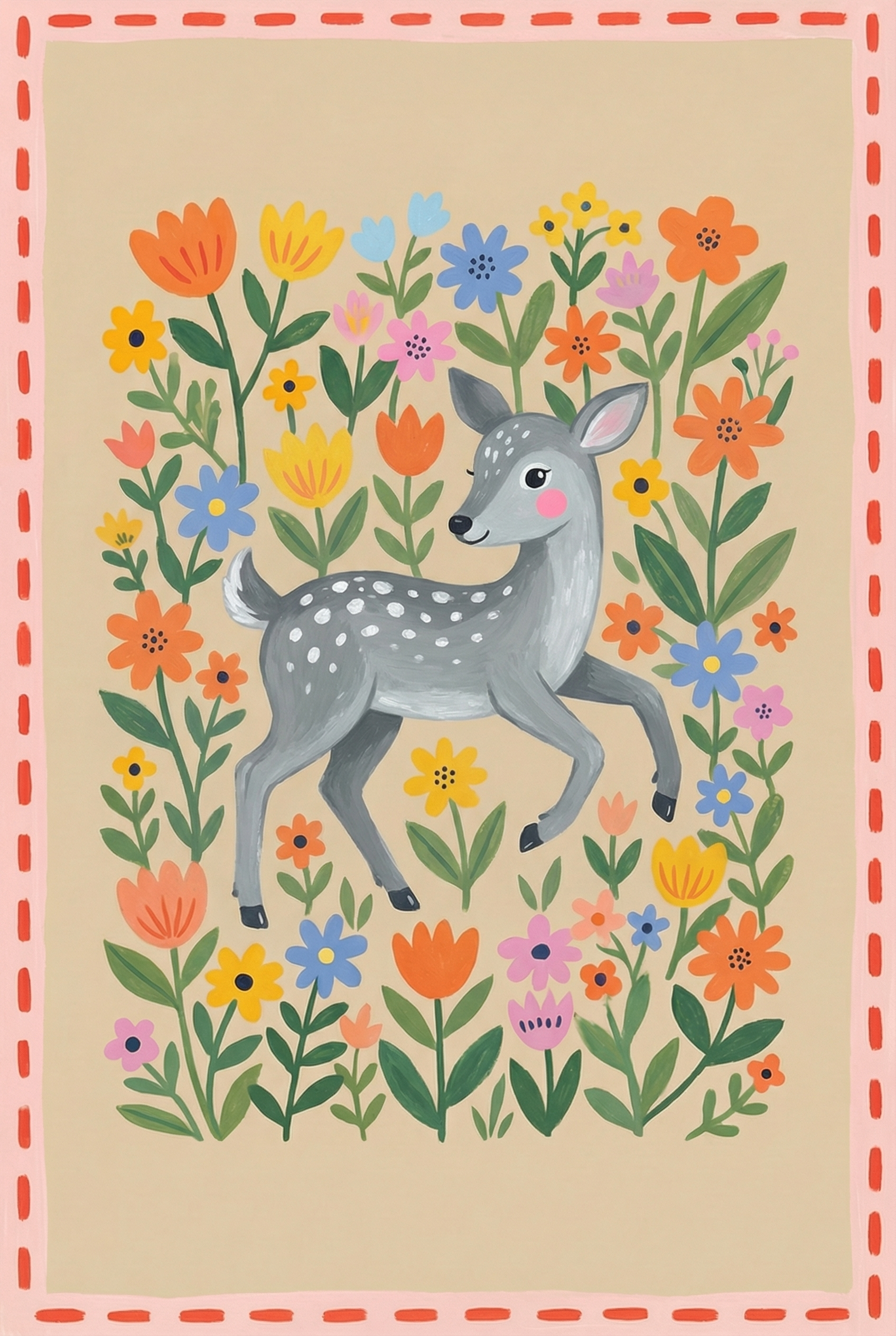 Pink Cheeked Baby Deer Wall Art - Dainty Spotted Fawn