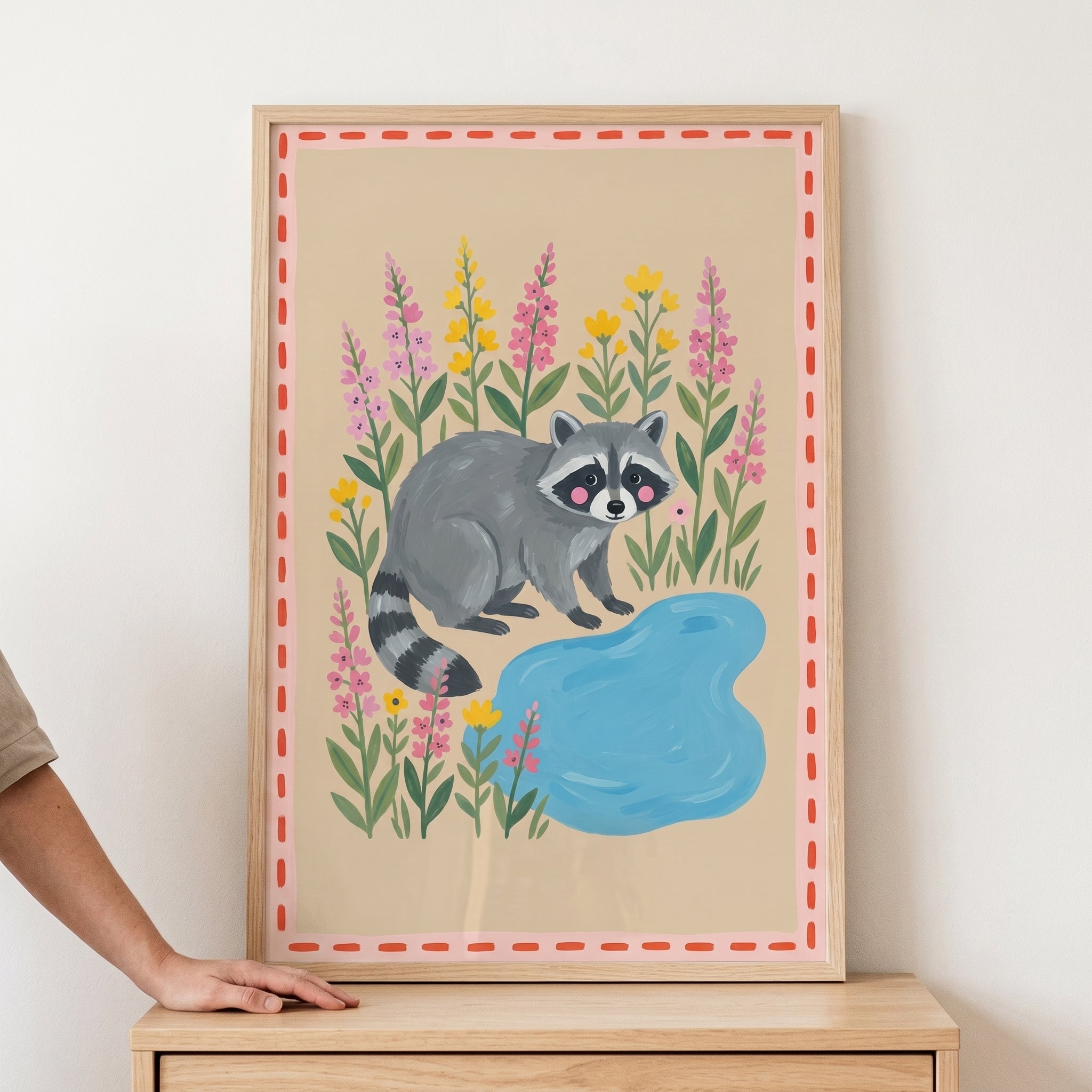 Pink Cheeked Grey Raccoon Wall Art - Wildflower Raccoon