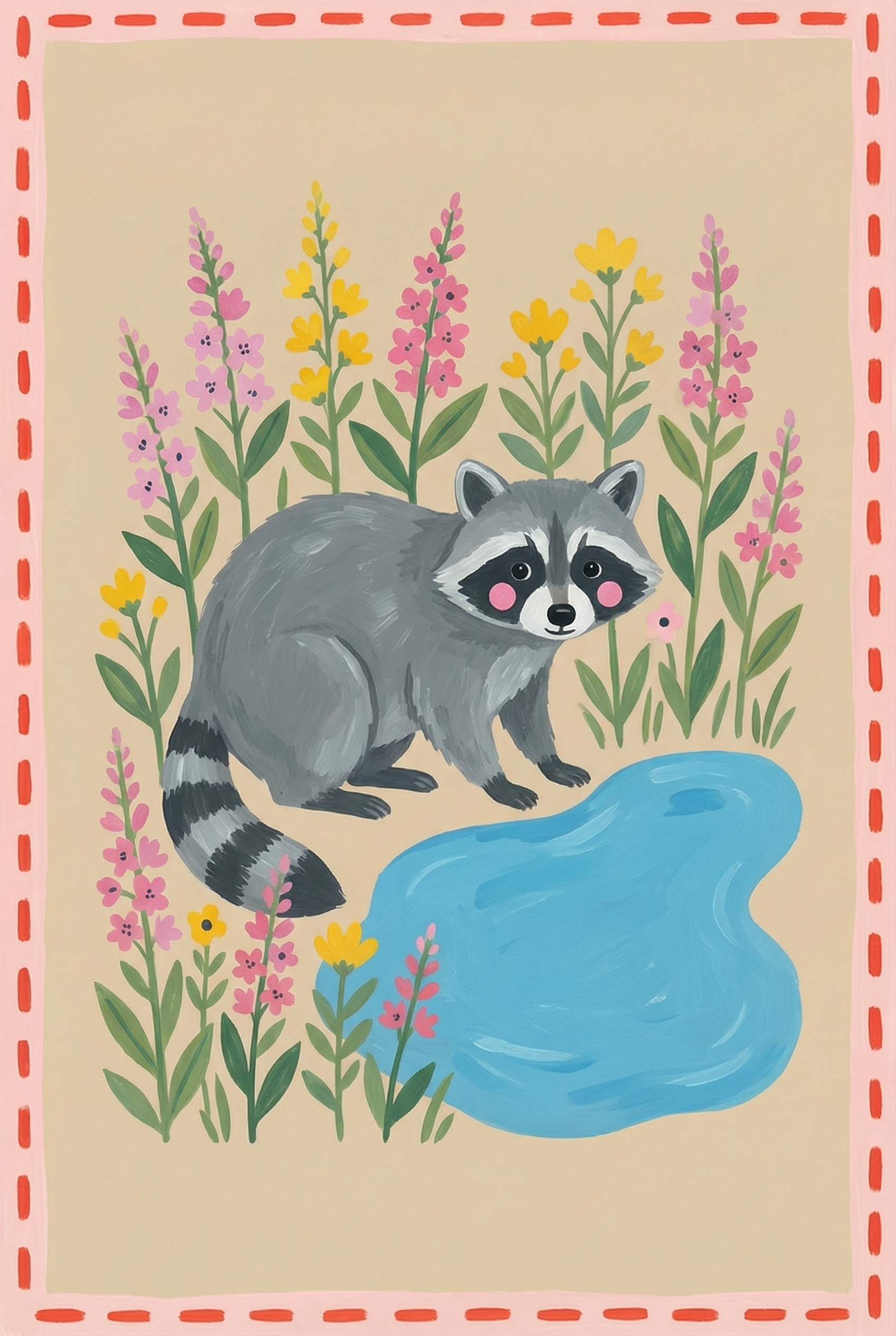 Pink Cheeked Grey Raccoon Wall Art - Wildflower Raccoon