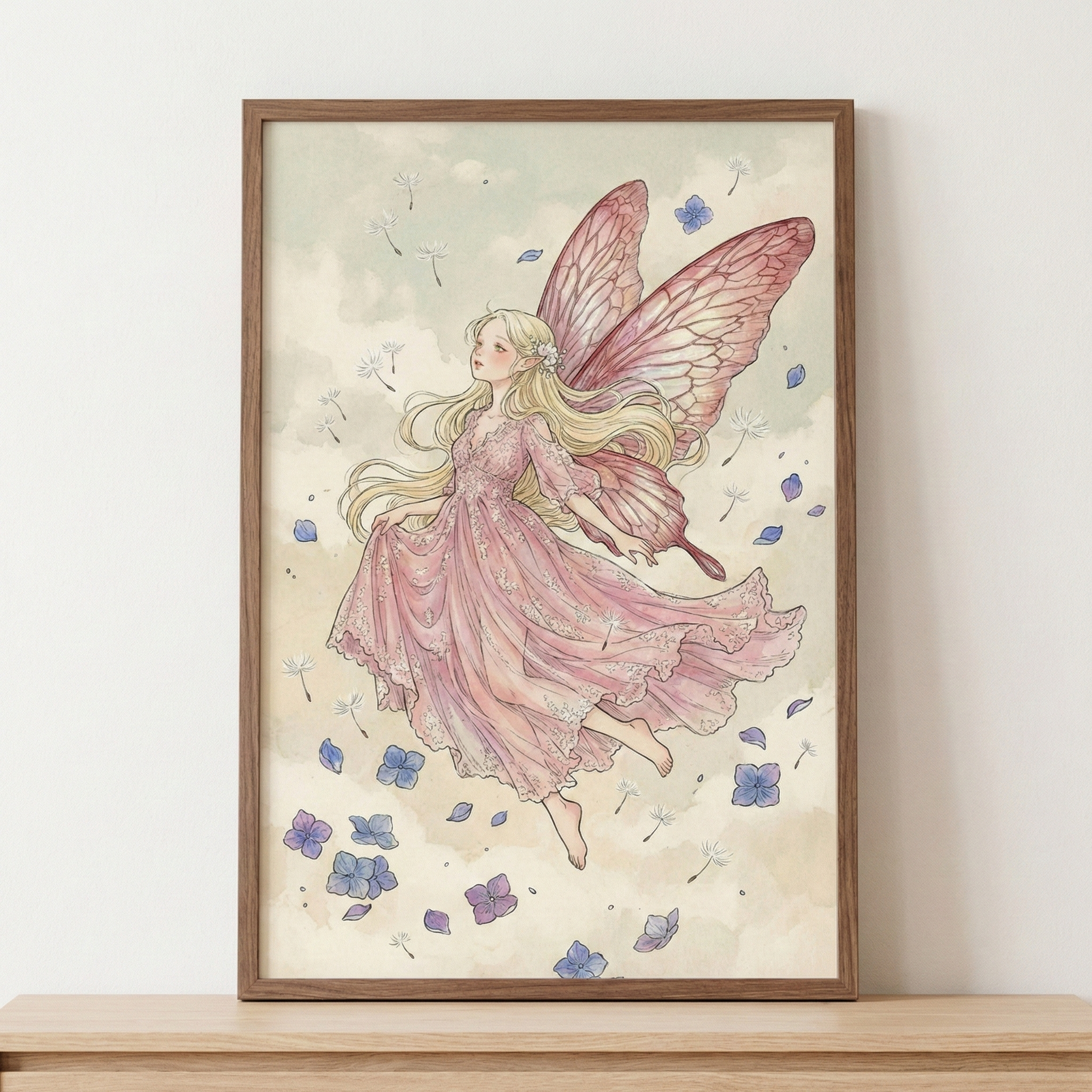 Pink Fairy Wall Art - Ethereal Winged Grace