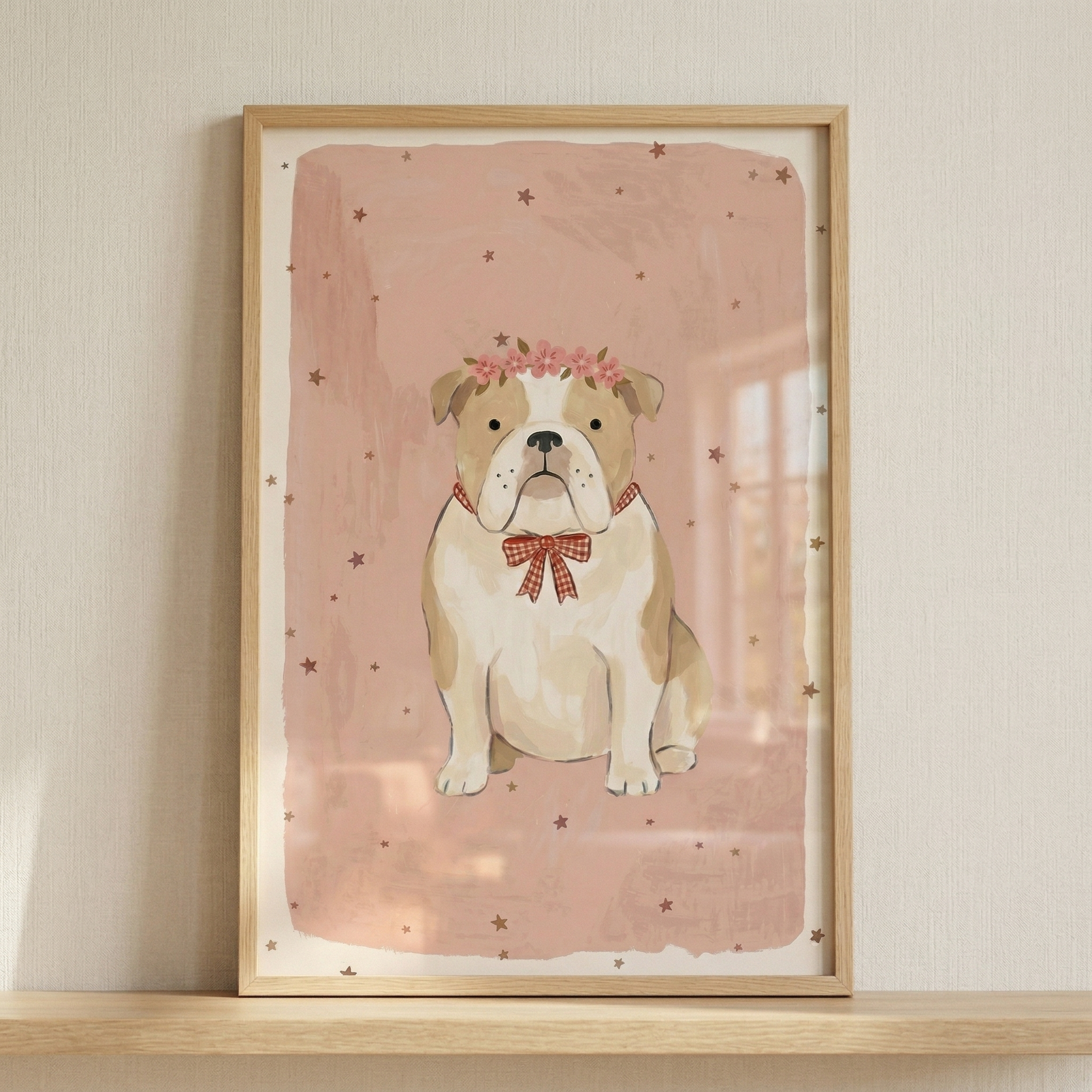 Pink Floral Crown Bulldog Wall Art - Floral Crown Bulldog