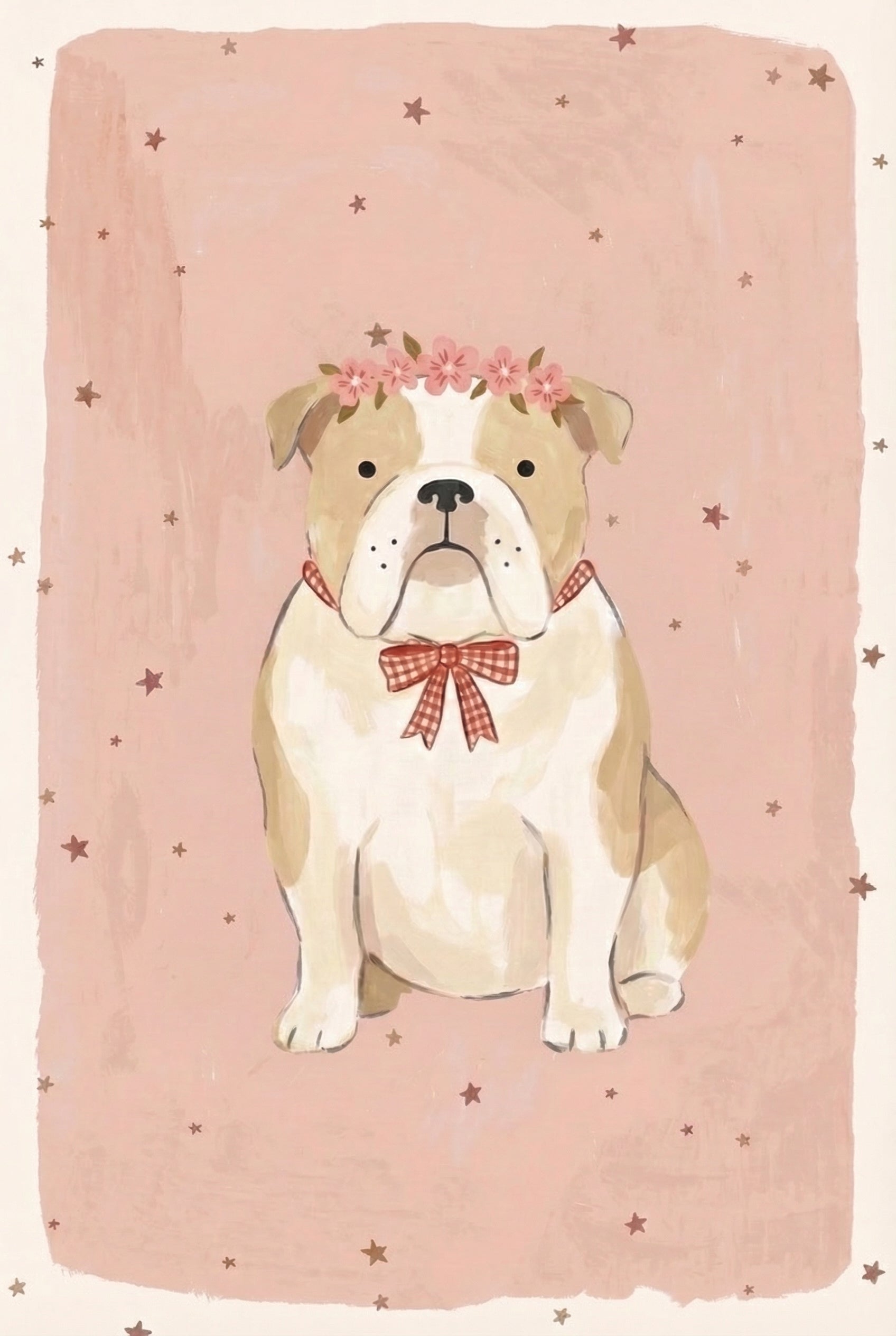 Pink Floral Crown Bulldog Wall Art - Floral Crown Bulldog