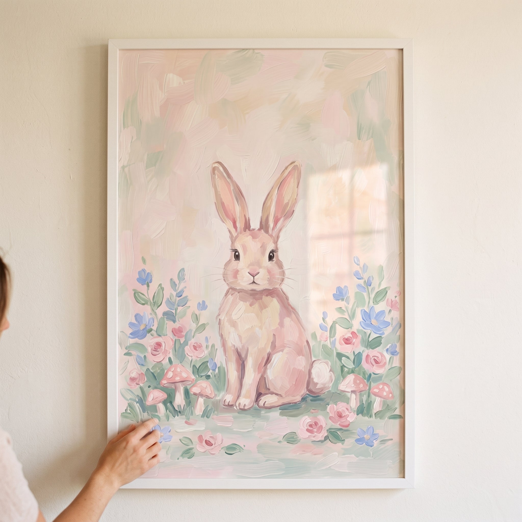 Pink Floral Garden Bunny Wall Art - Soft Meadow Bunny