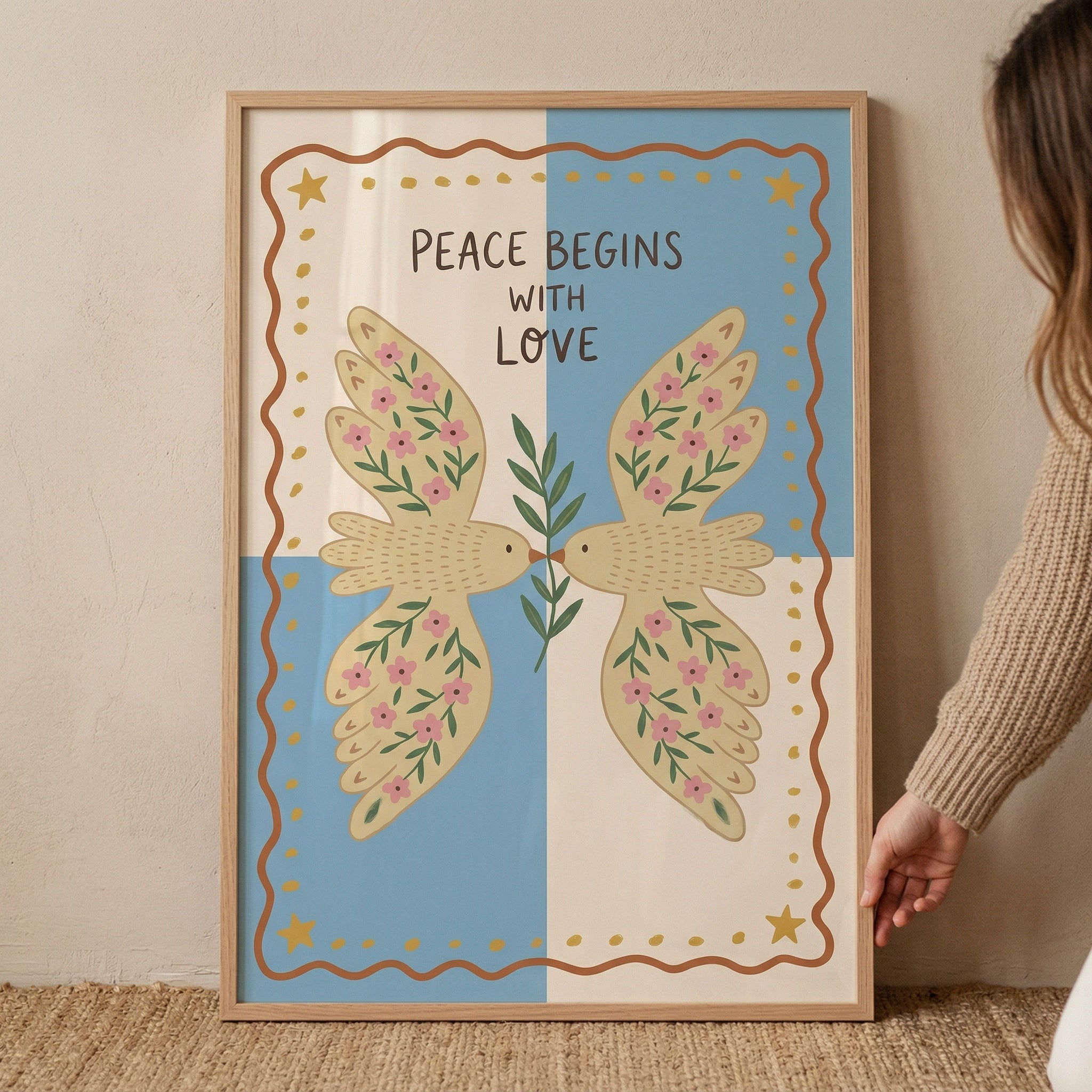Pink Floral Wing Dove Wall Art - Floral Peace Doves