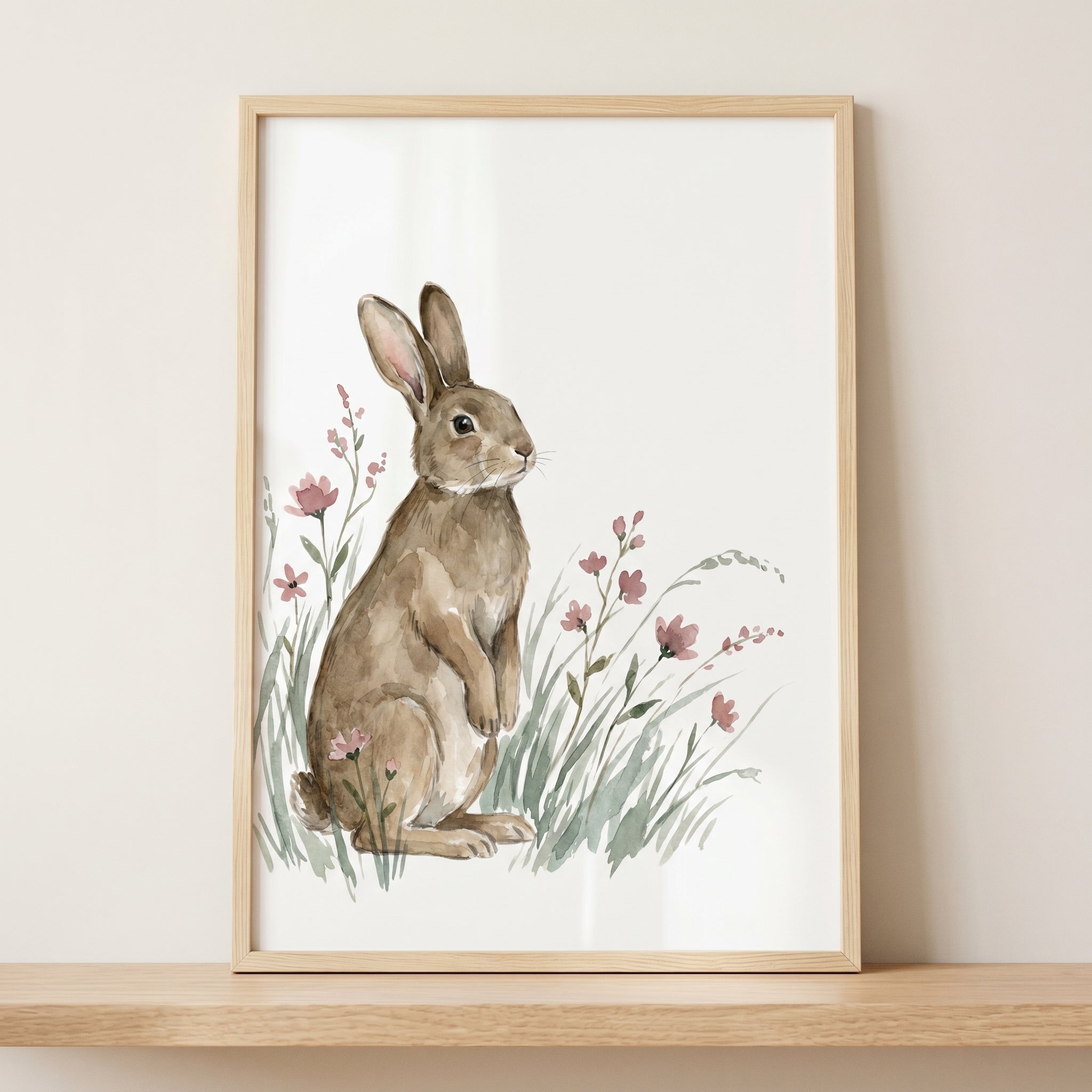 Pink Flower Bunny Wall Art - Meadow Bunny Friend