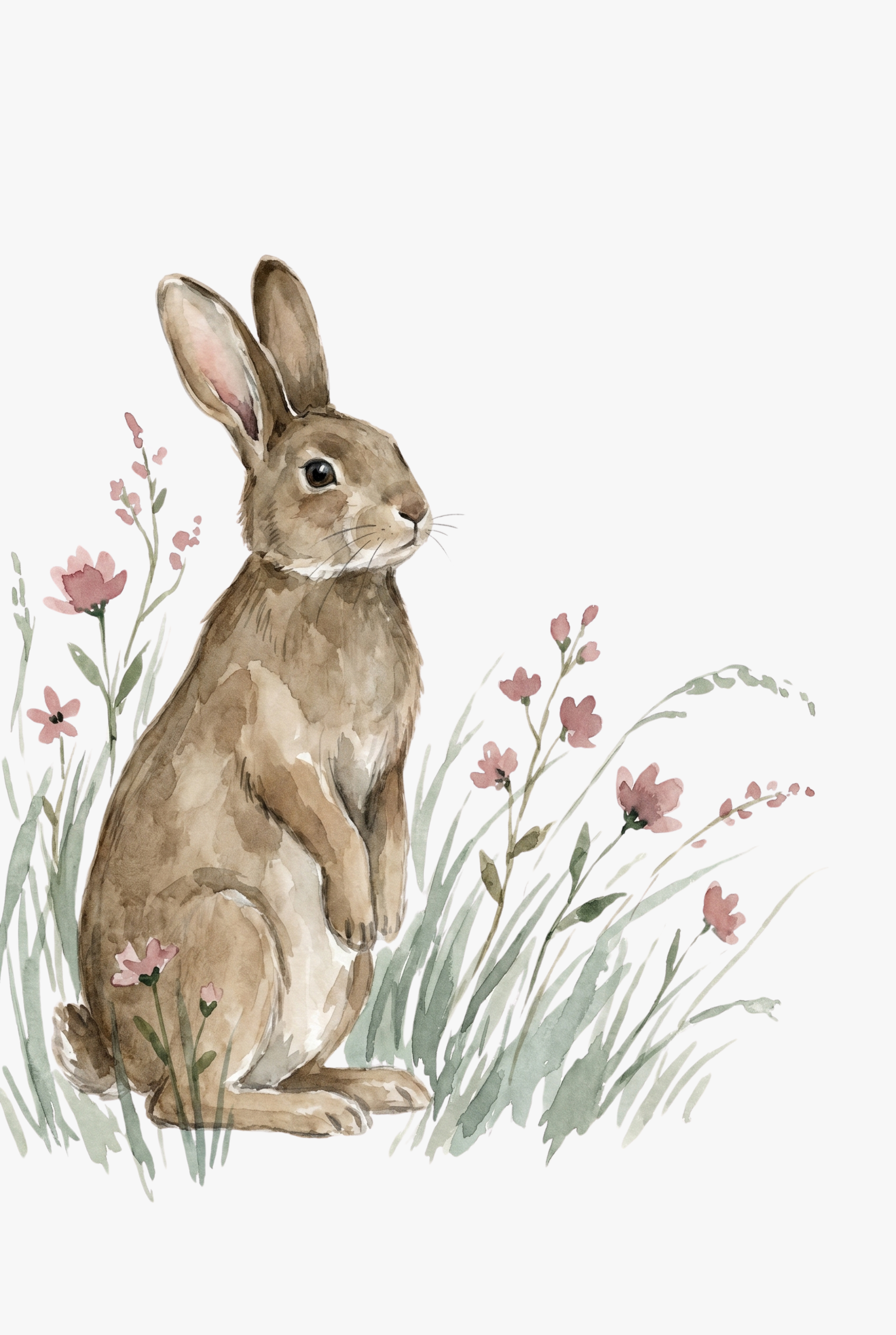 Pink Flower Bunny Wall Art - Meadow Bunny Friend