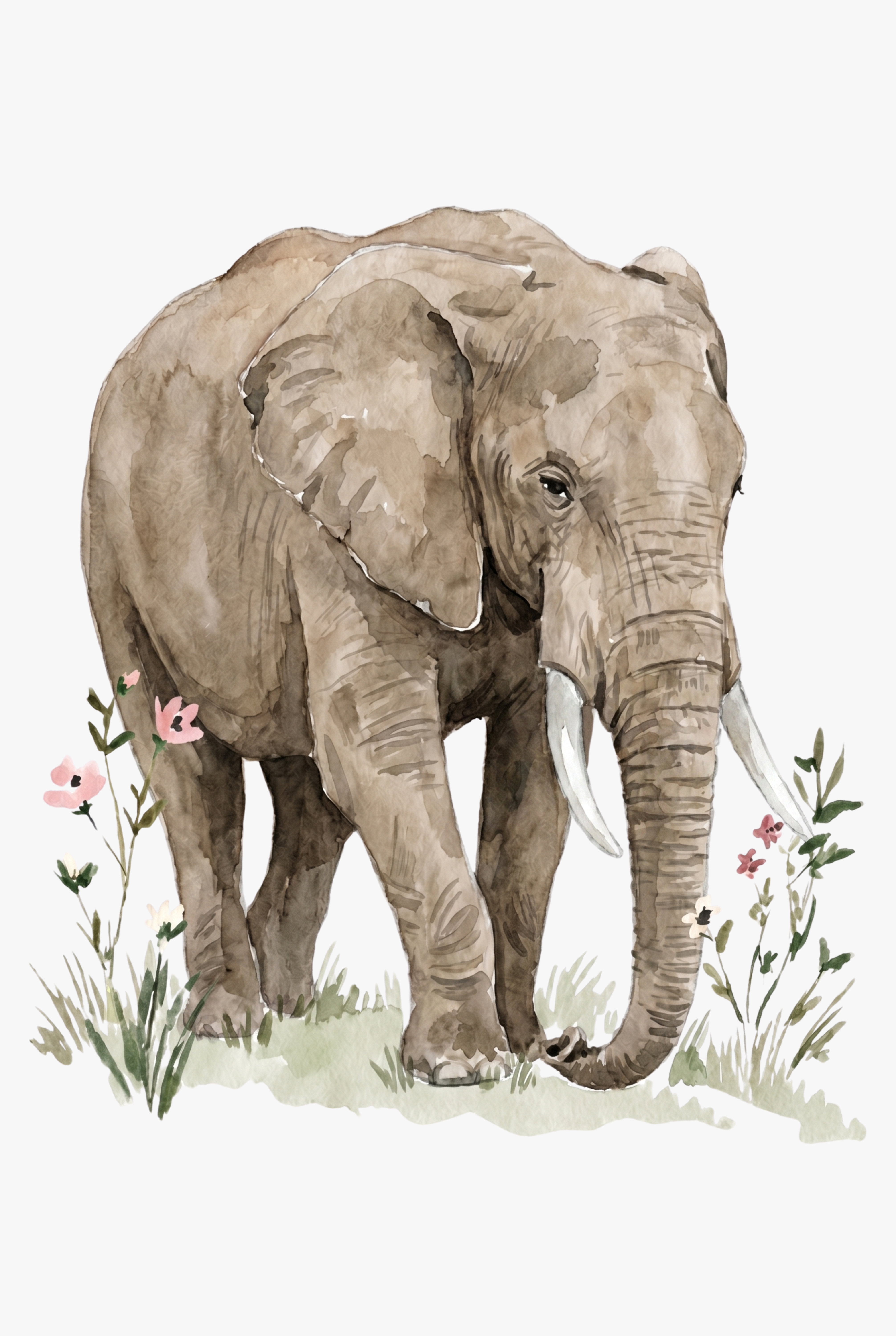 Pink Flower Elephant Wall Art - Gentle Giant Bloom