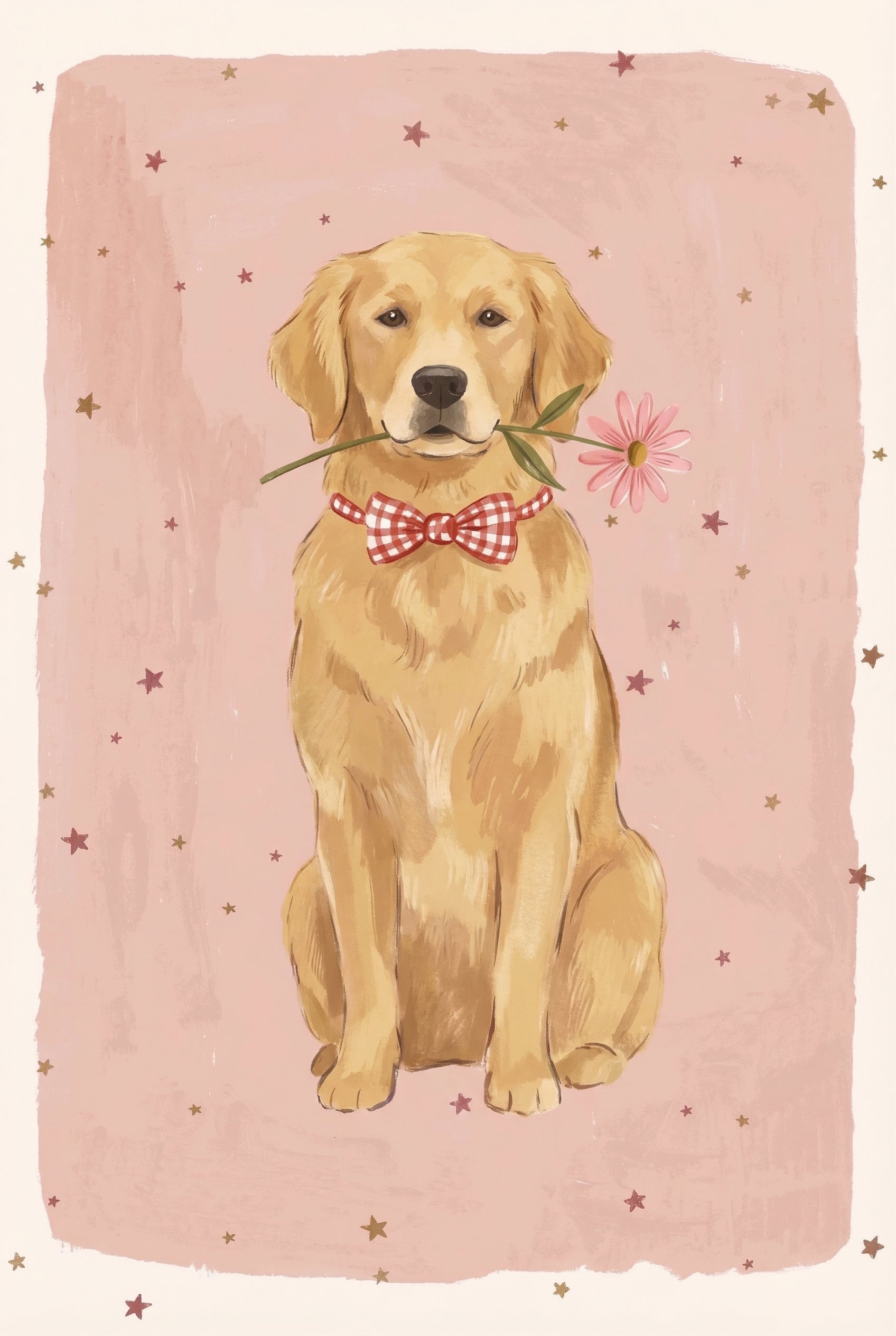 Pink Flower Golden Retriever Wall Art - Golden Bloom Buddy