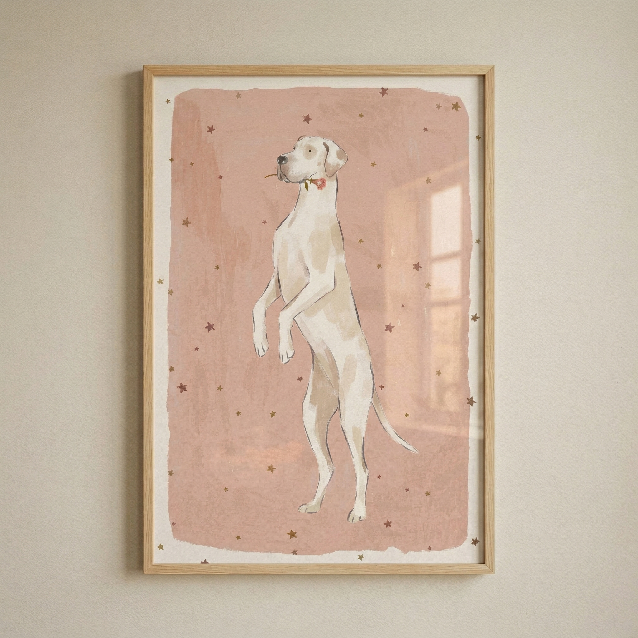 Pink Flower Great Dane Wall Art - Gentle Starry Giant