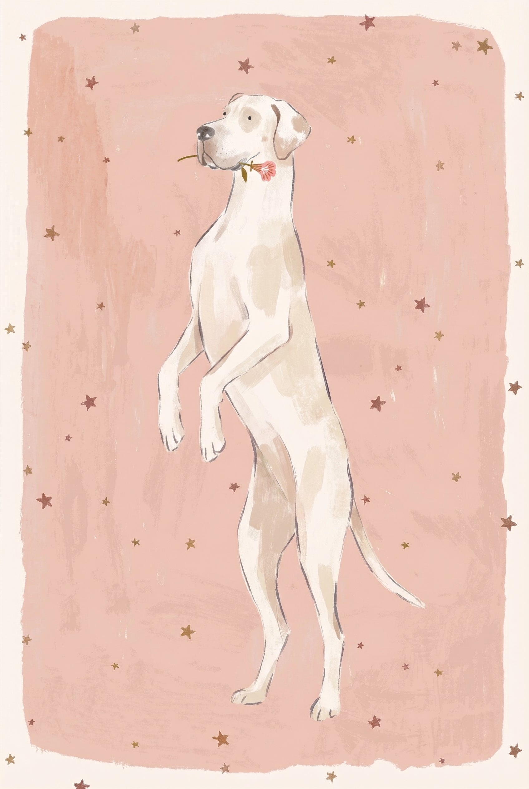 Pink Flower Great Dane Wall Art - Gentle Starry Giant