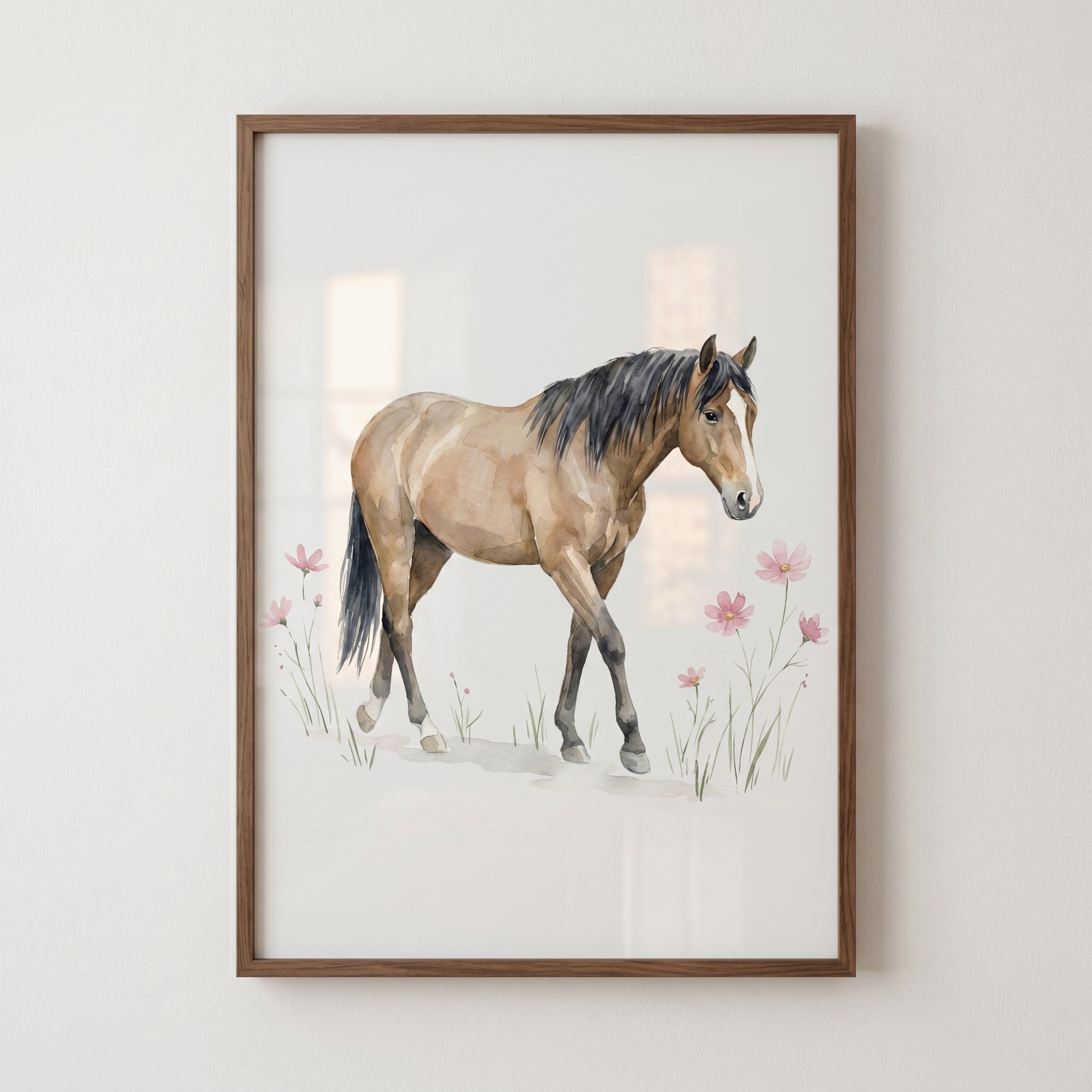 Pink Flower Horse Wall Art - Wildflower Stallion