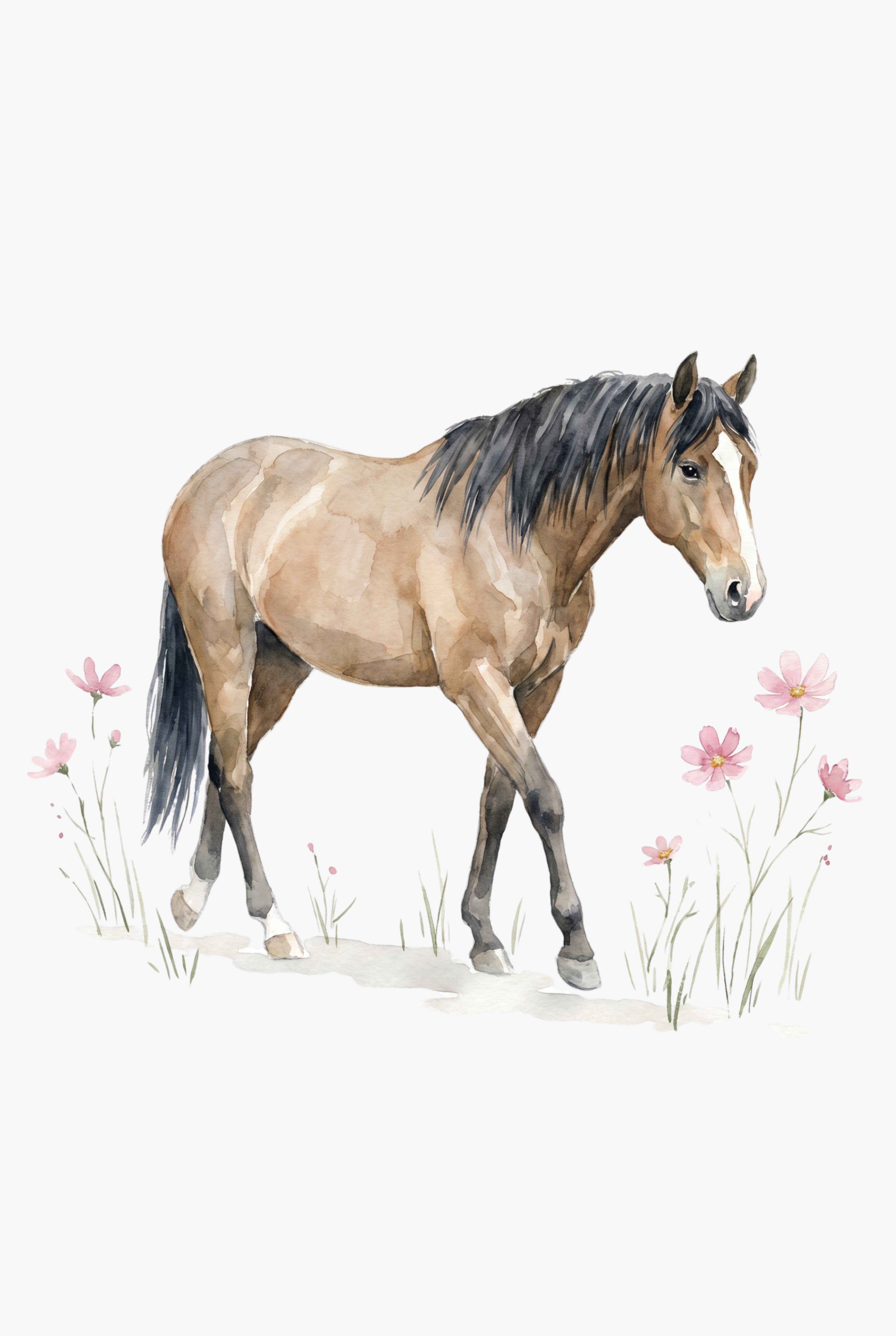 Pink Flower Horse Wall Art - Wildflower Stallion