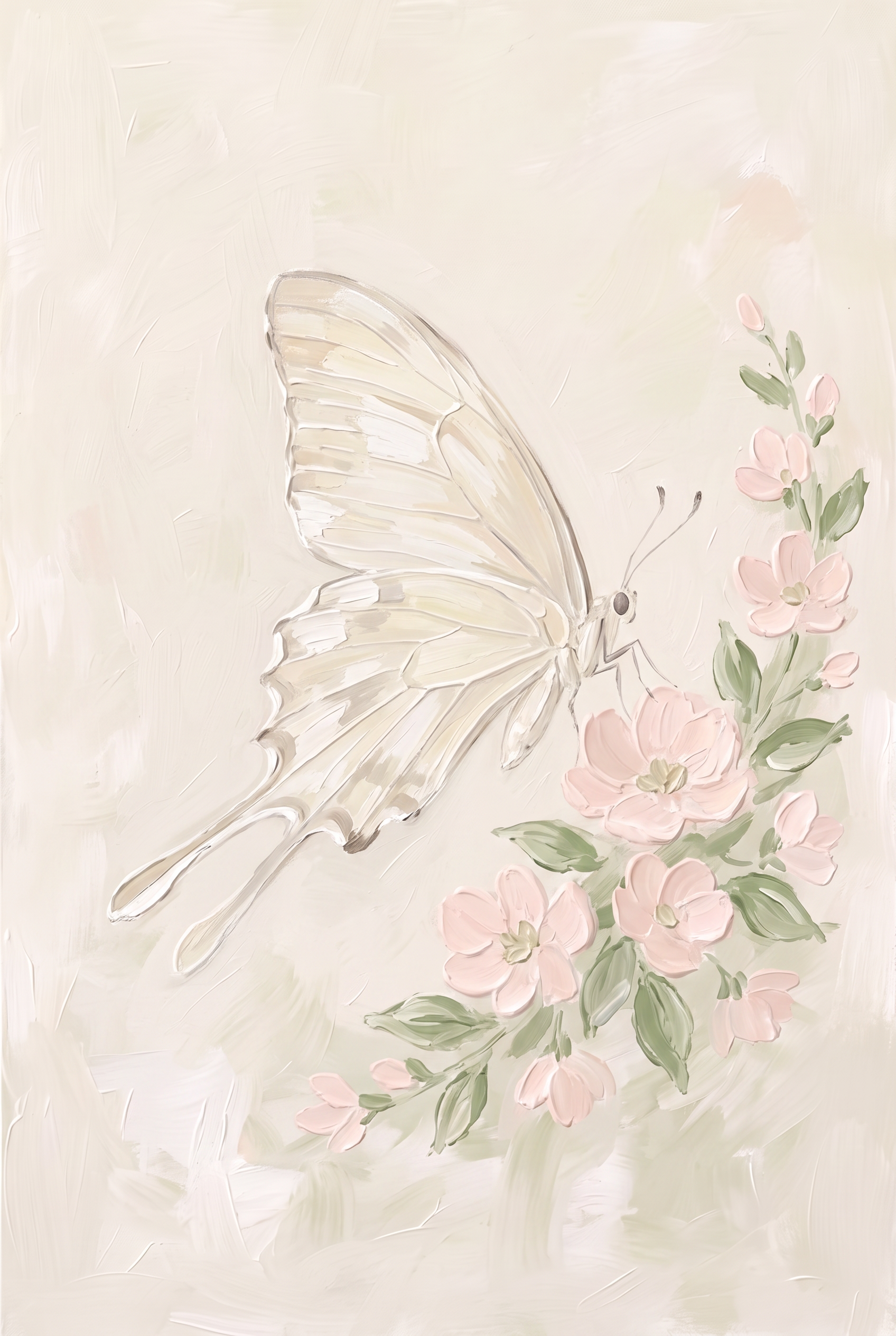 Pink Flower White Butterfly Wall Art - Gossamer Wing Bloom