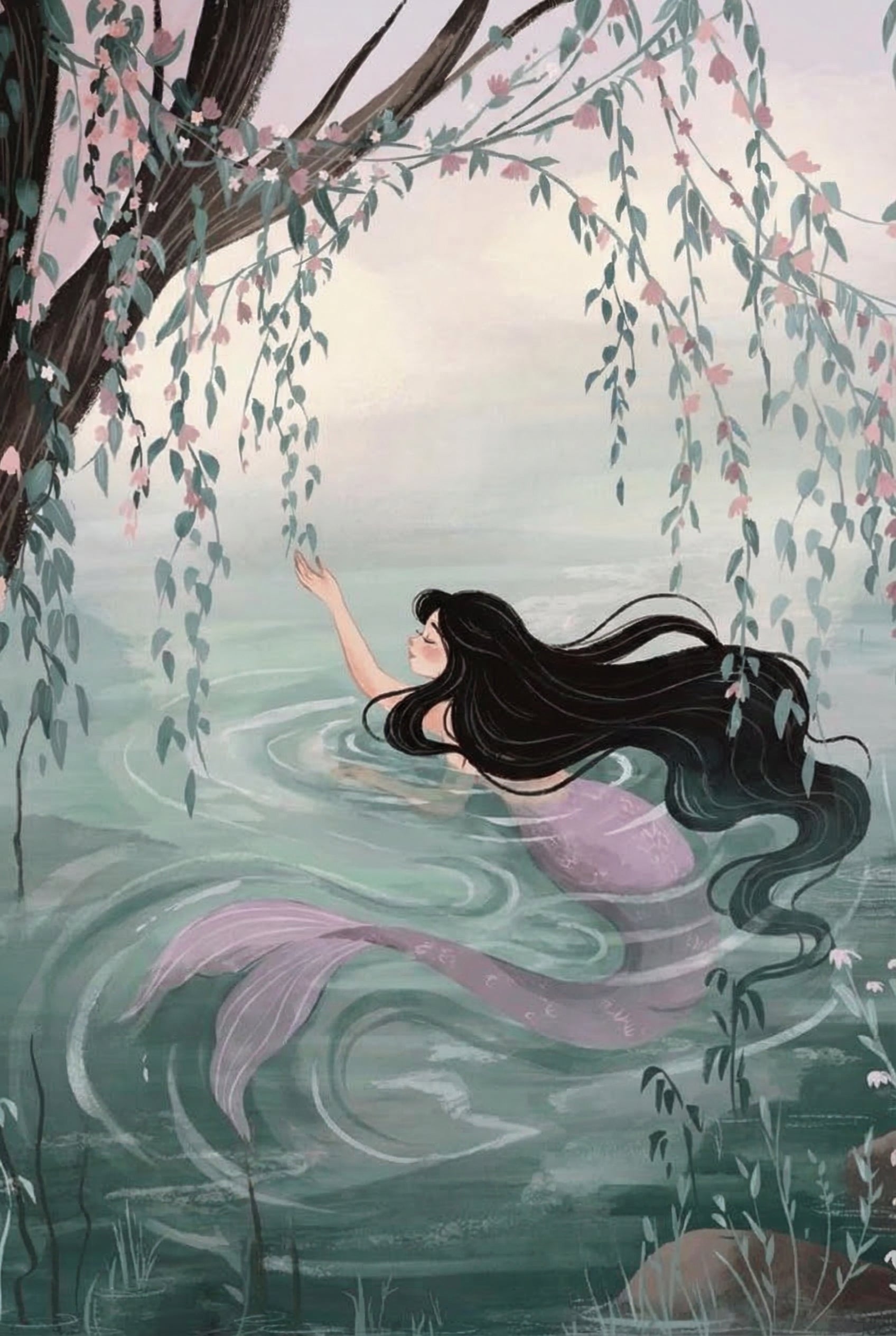 Pink Flower Willow Mermaid Wall Art - Willow Pond Mermaid